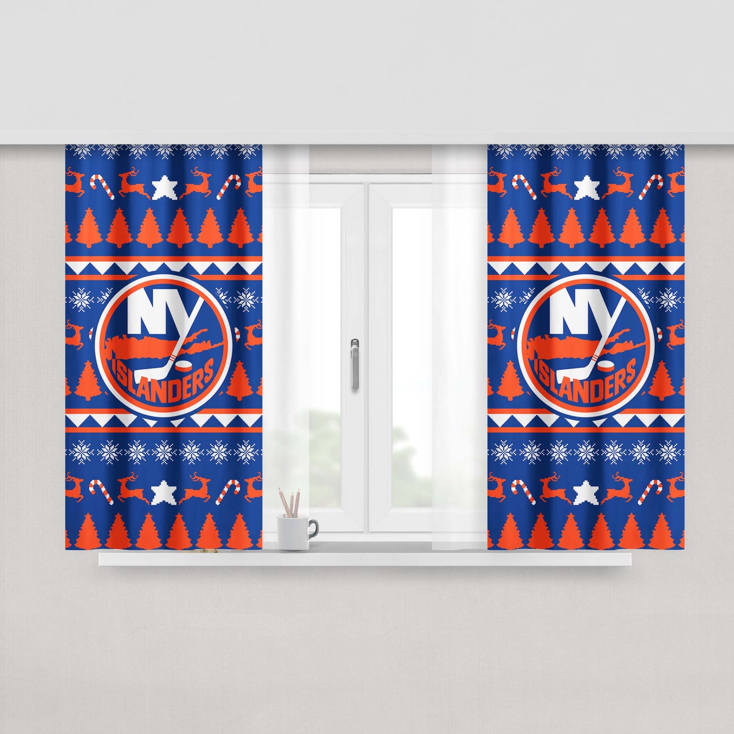 Islanders Christmas Sweater Peach Skin Window Curtains