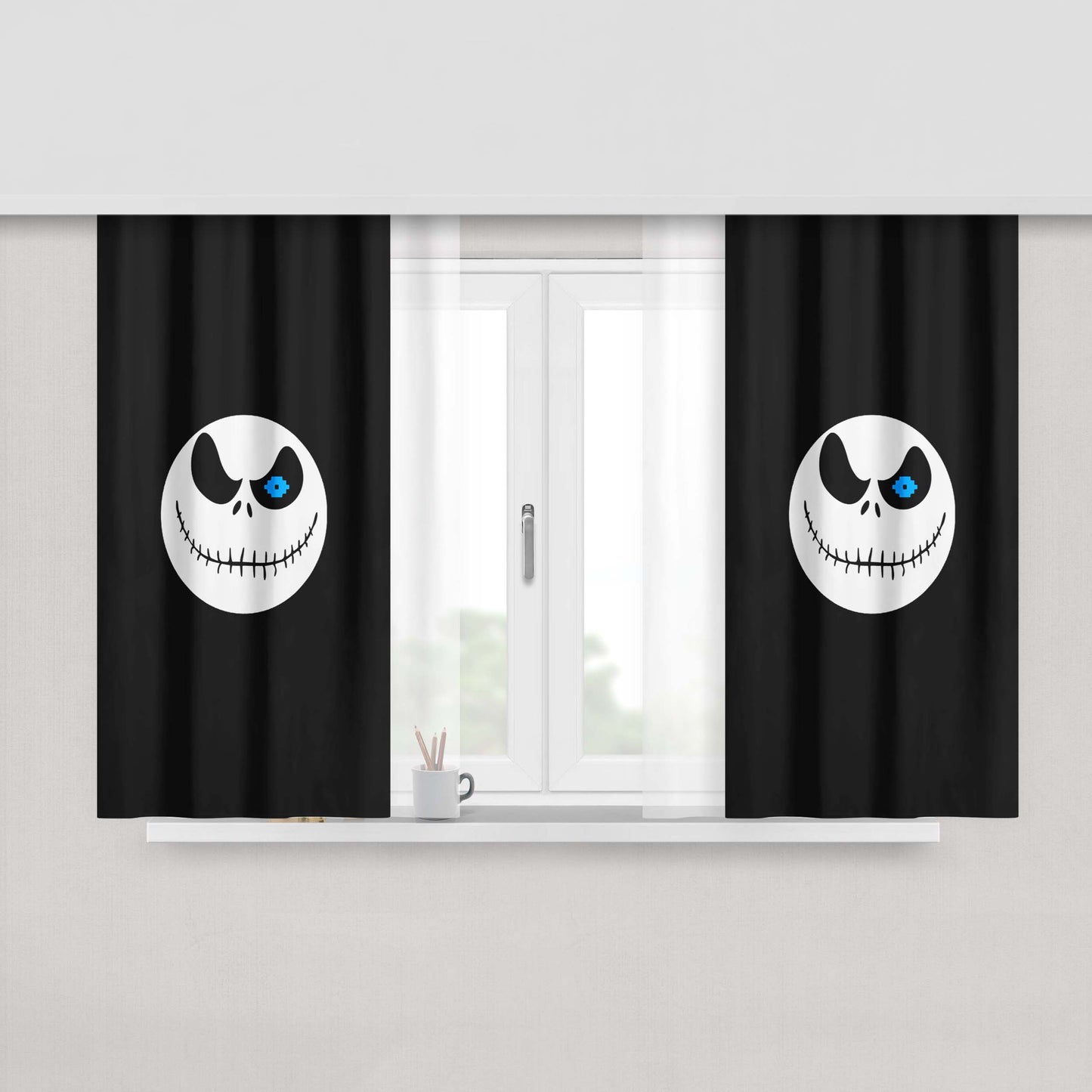 Jack Sansington Skellinsans On Black Peach Skin Window Curtains