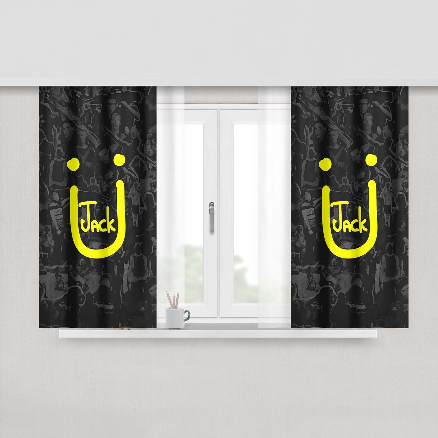 Jack U Logo Collage Peach Skin Window Curtains