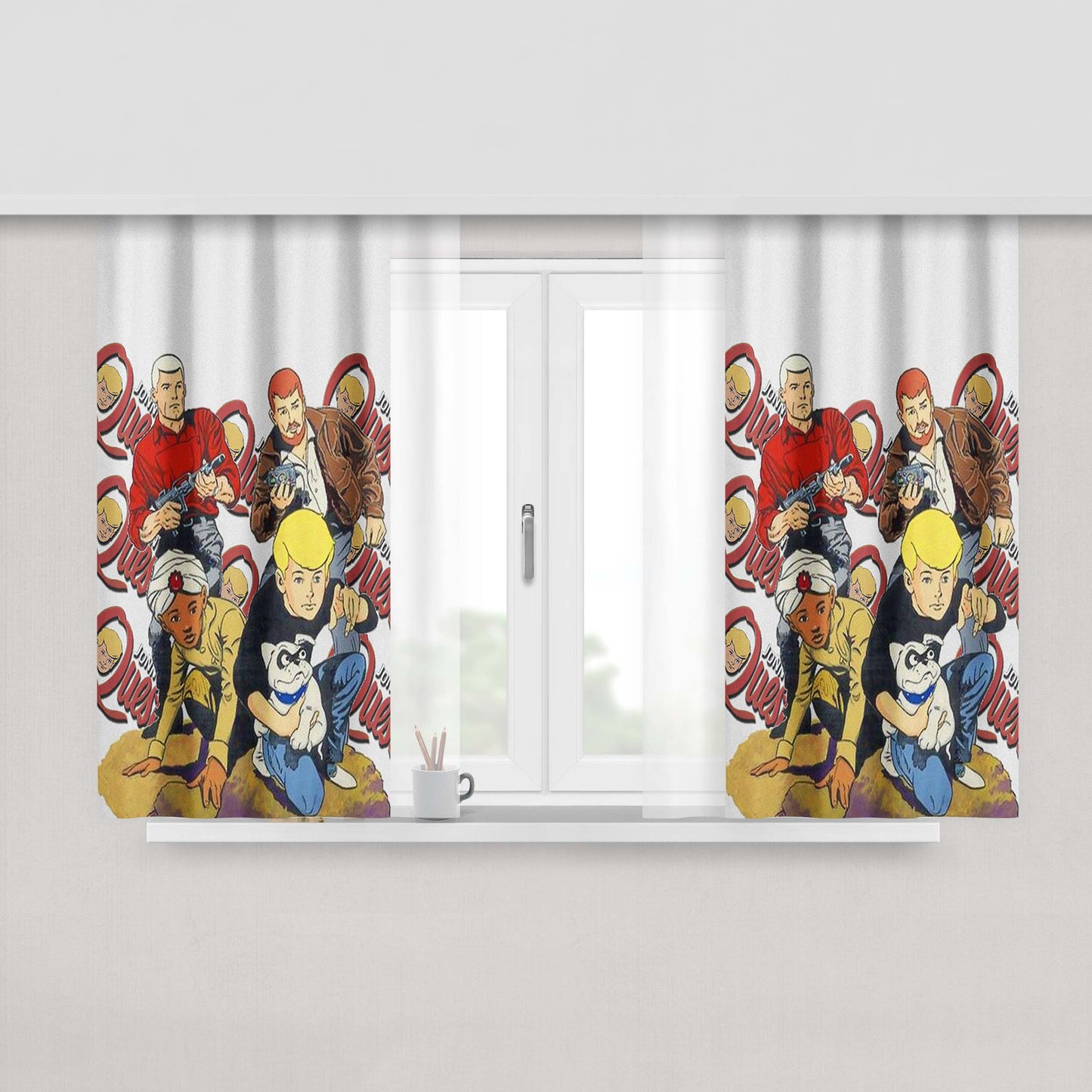 Jonny Quest Vintage Comic Noise Peach Skin Window Curtains