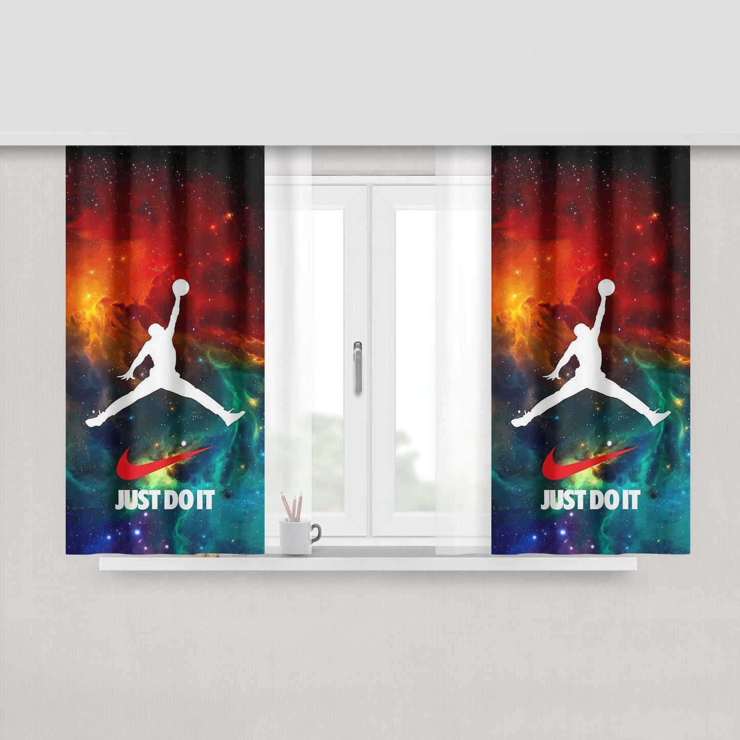 Jordan Nebula Galaxy Peach Skin Window Curtains