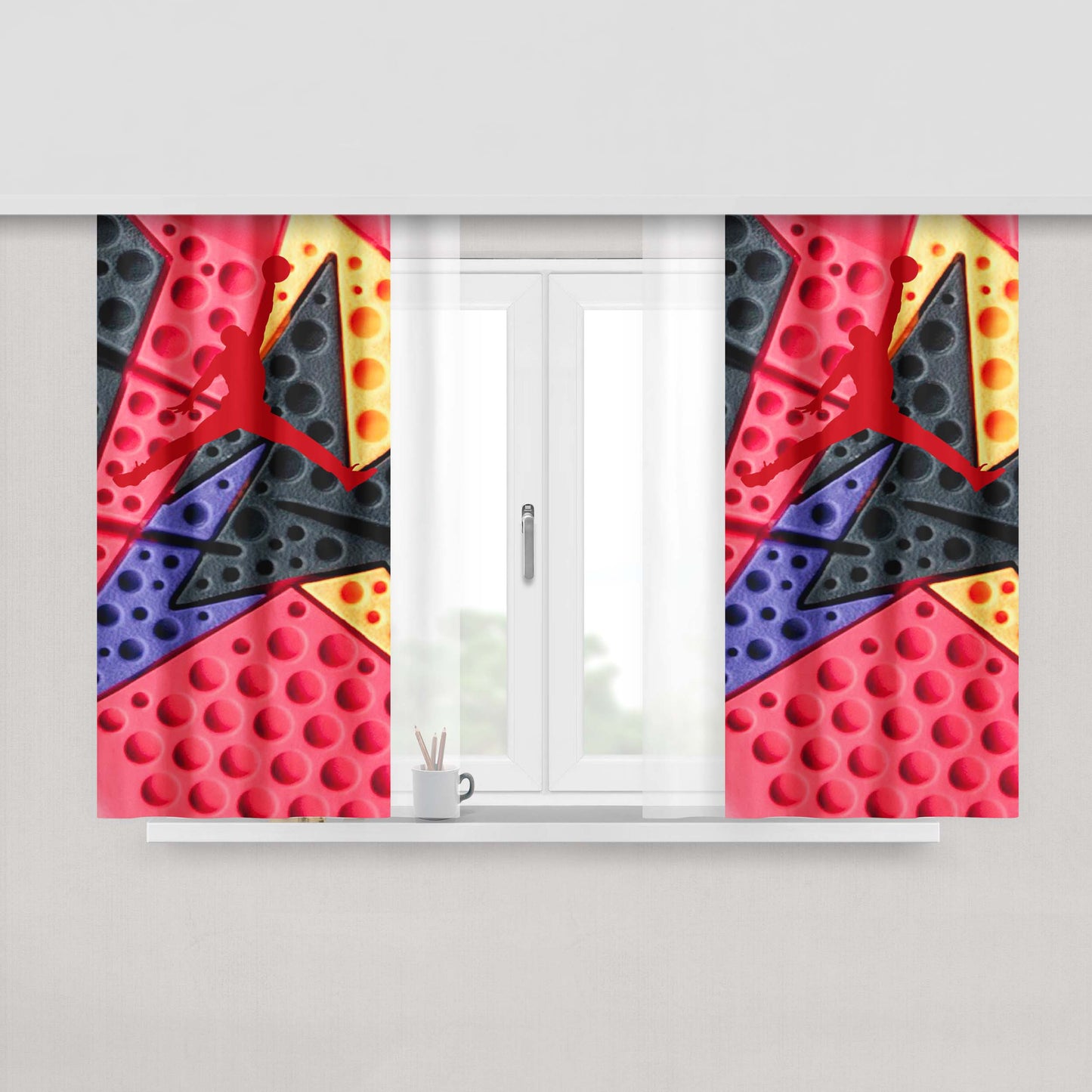 Jordan Retro 7 Raptors Print Peach Skin Window Curtains