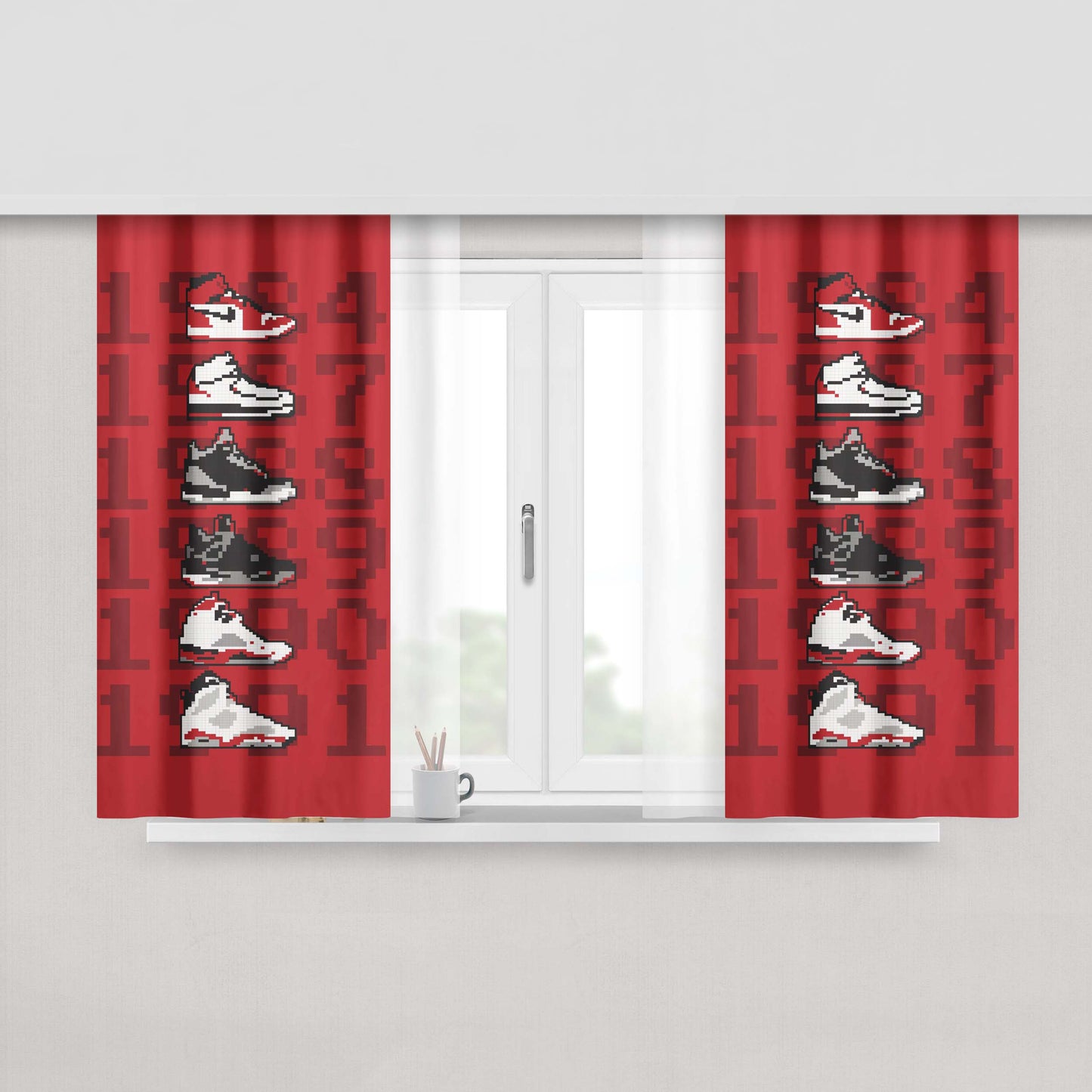Jordan Sneaker Collection 8 Bit Style Peach Skin Window Curtains