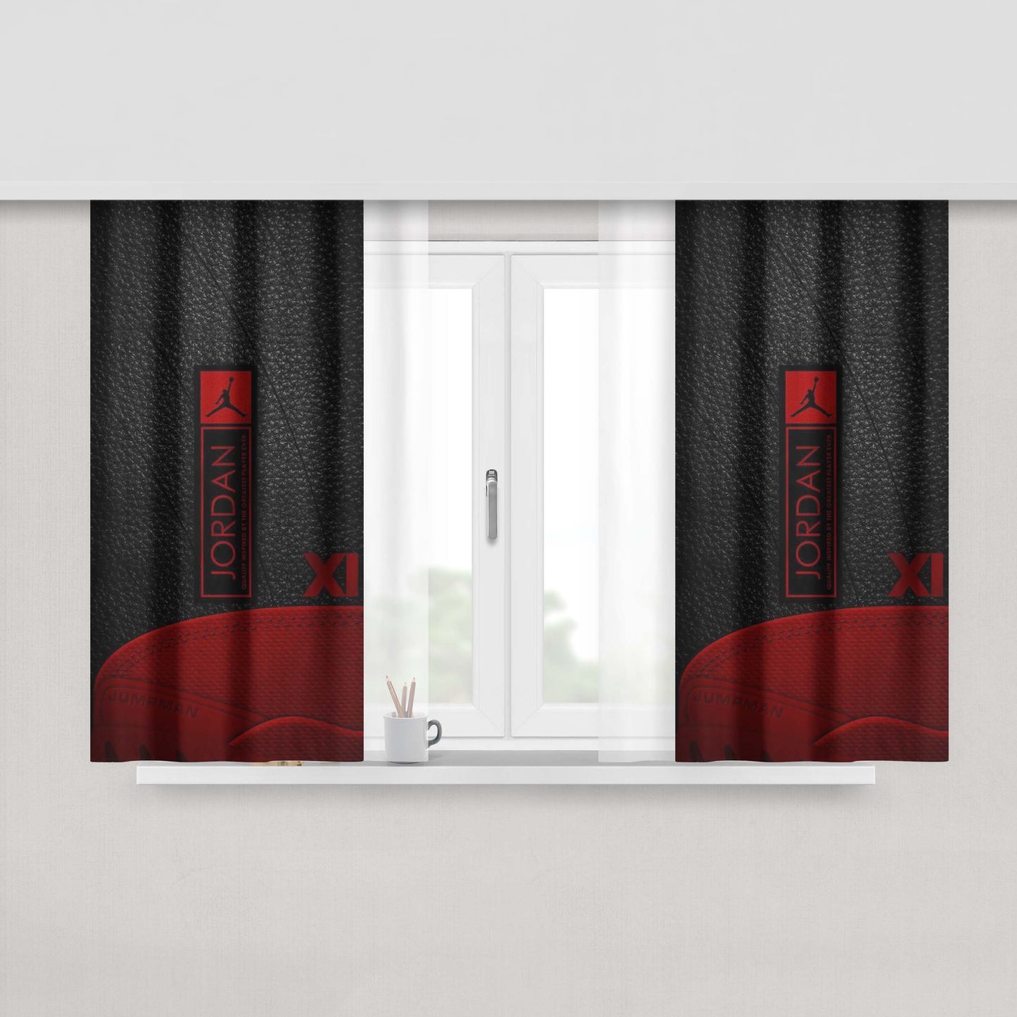 Jumpman Jordan Leather Style Pattern Peach Skin Window Curtains