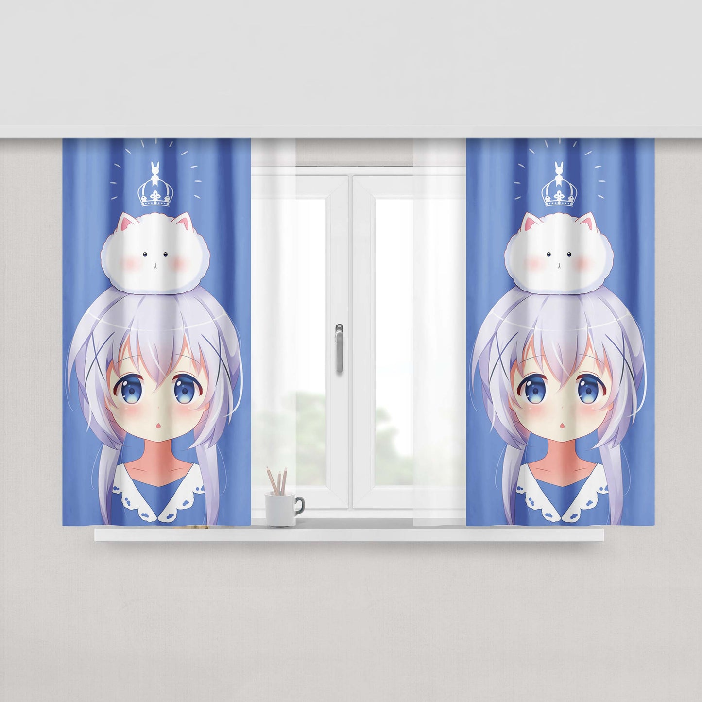 Kafuu Chino Anime Girl Peach Skin Window Curtains