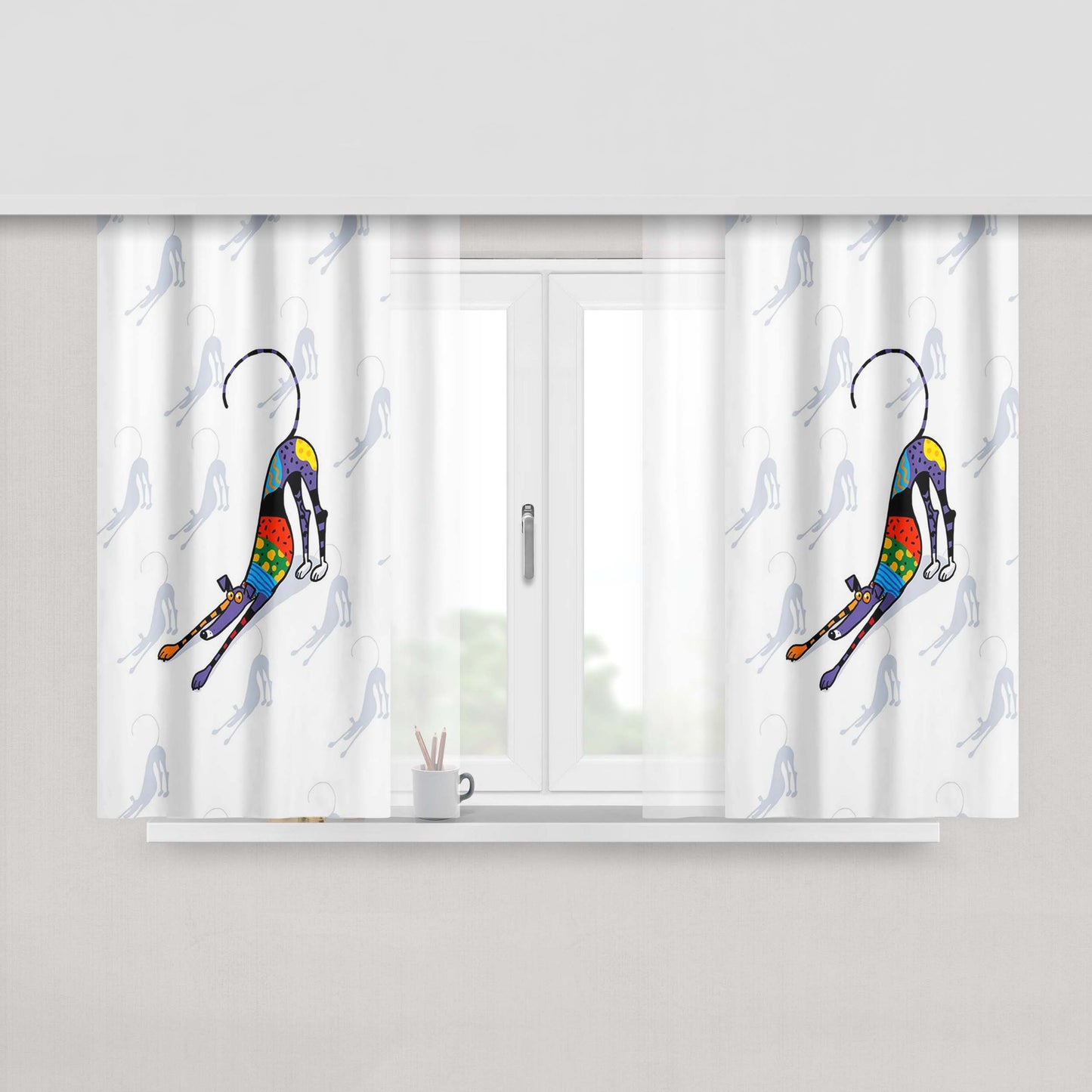 Kaleidoscope Bowdown Dog Peach Skin Window Curtains