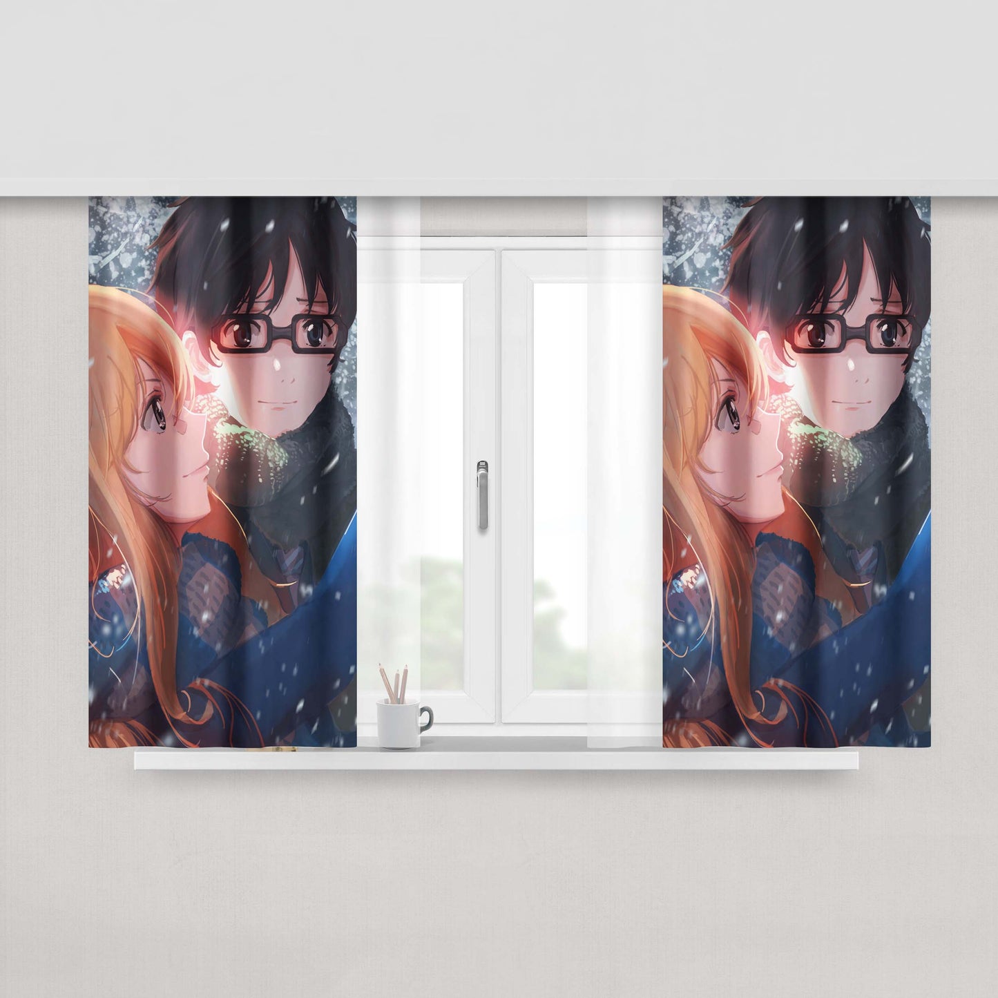Kaori Miyazono And Kousei Arima Peach Skin Window Curtains