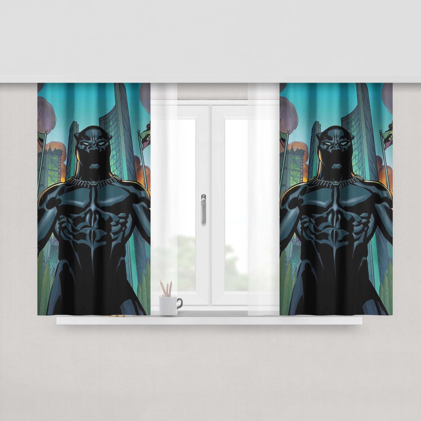 King Of Wakanda Black Panther Peach Skin Window Curtains