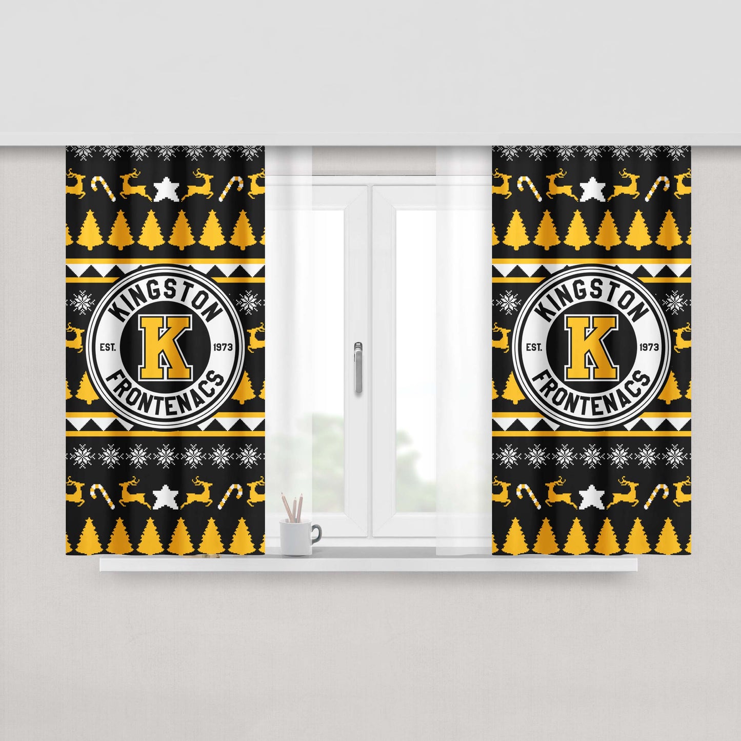 Kingston Frontenacs Christmas Sweater Peach Skin Window Curtains