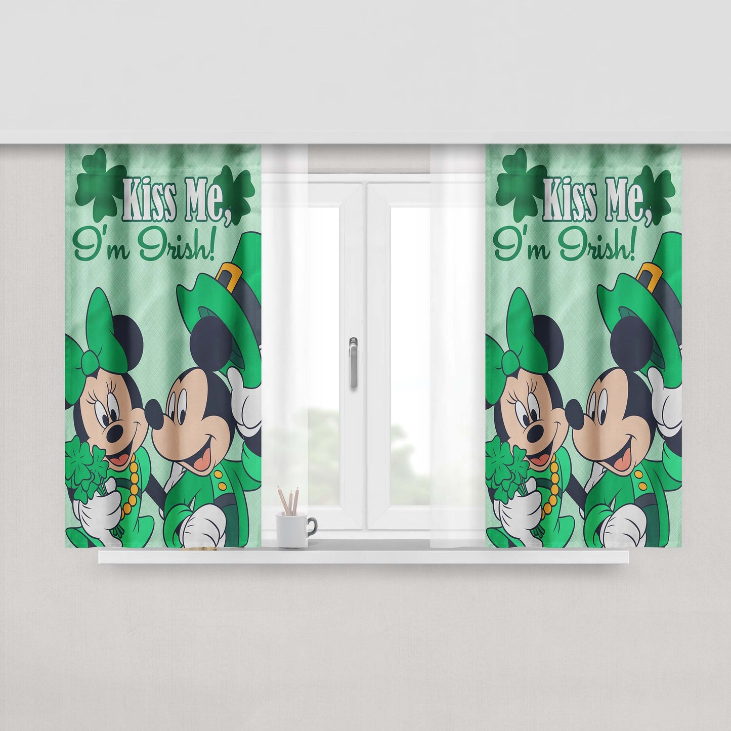 Kiss Me I'M Irish Mickey & Minnie Peach Skin Window Curtains
