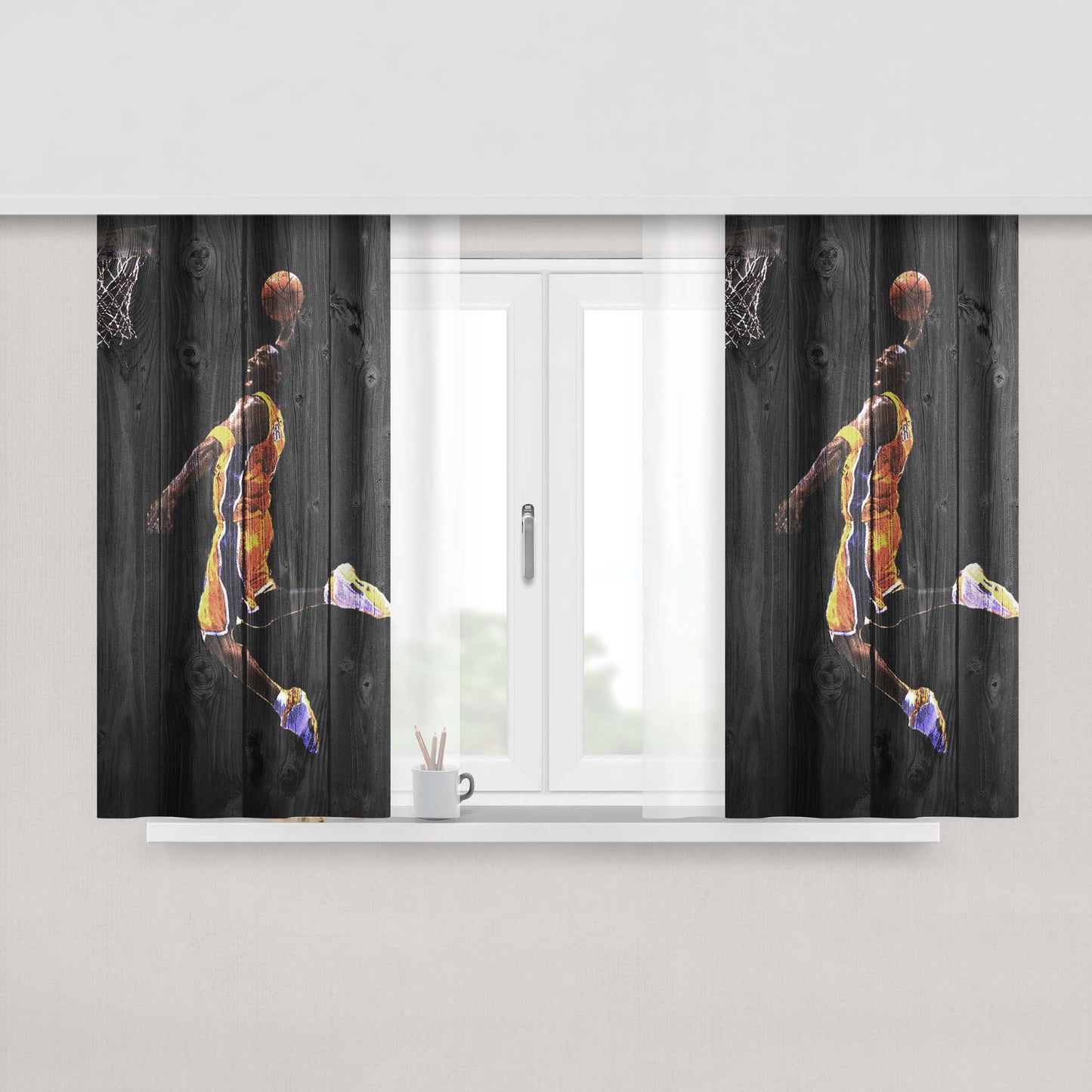 Kobe Bryant Dark Wood Wallpaper Peach Skin Window Curtains