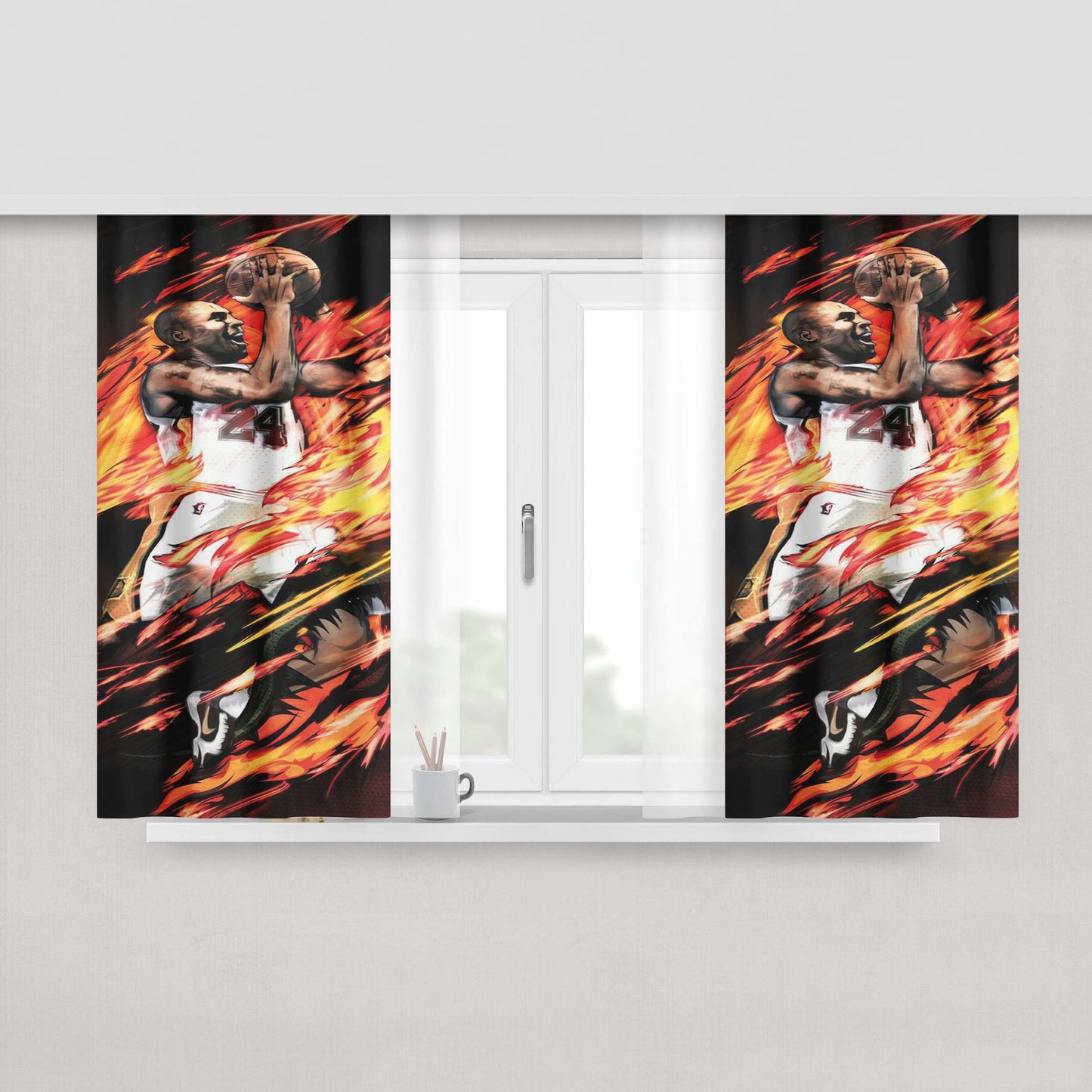 Kobe Bryant Fire Peach Skin Window Curtains