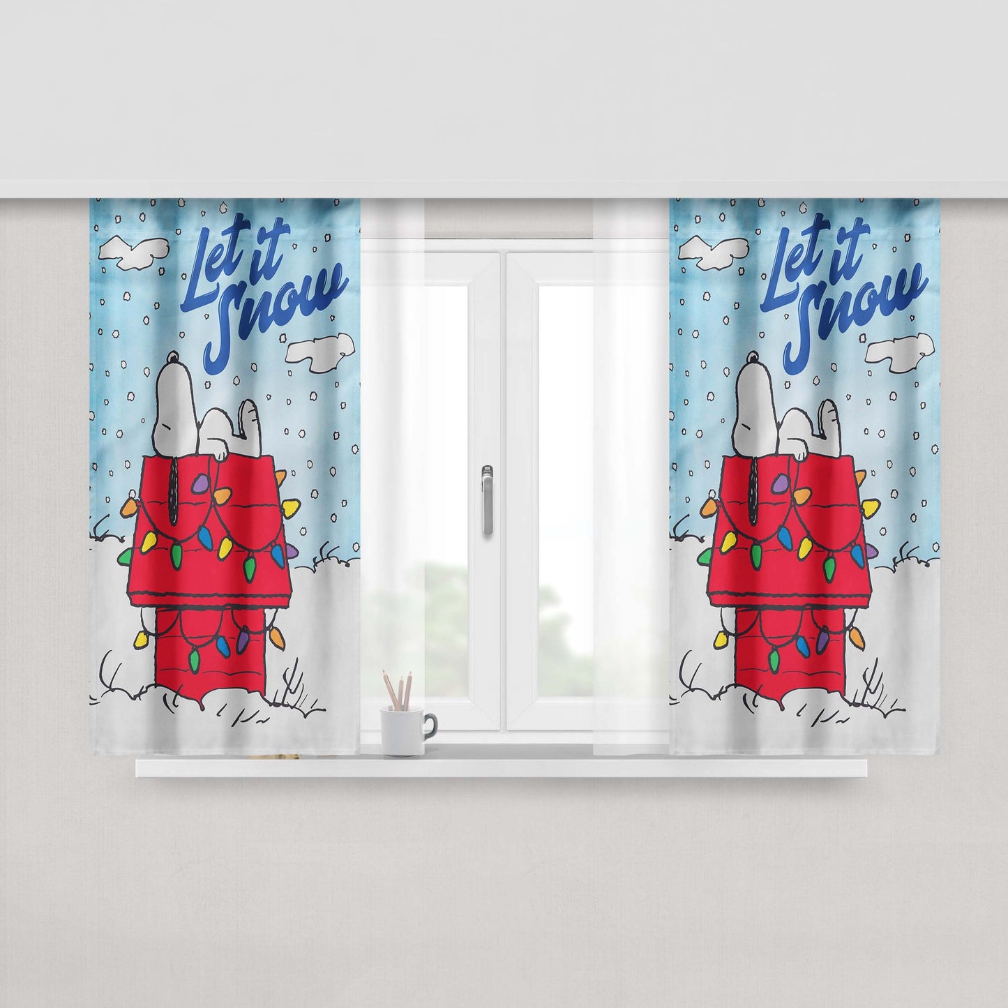 Let It Snow Snoopy Christmas Peach Skin Window Curtains