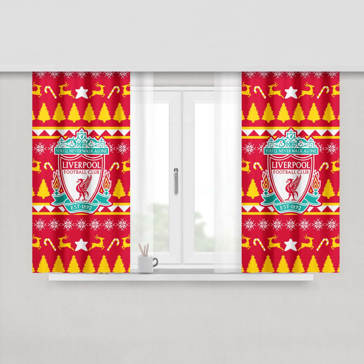 Liverpool Fc Christmas Sweater Peach Skin Window Curtains
