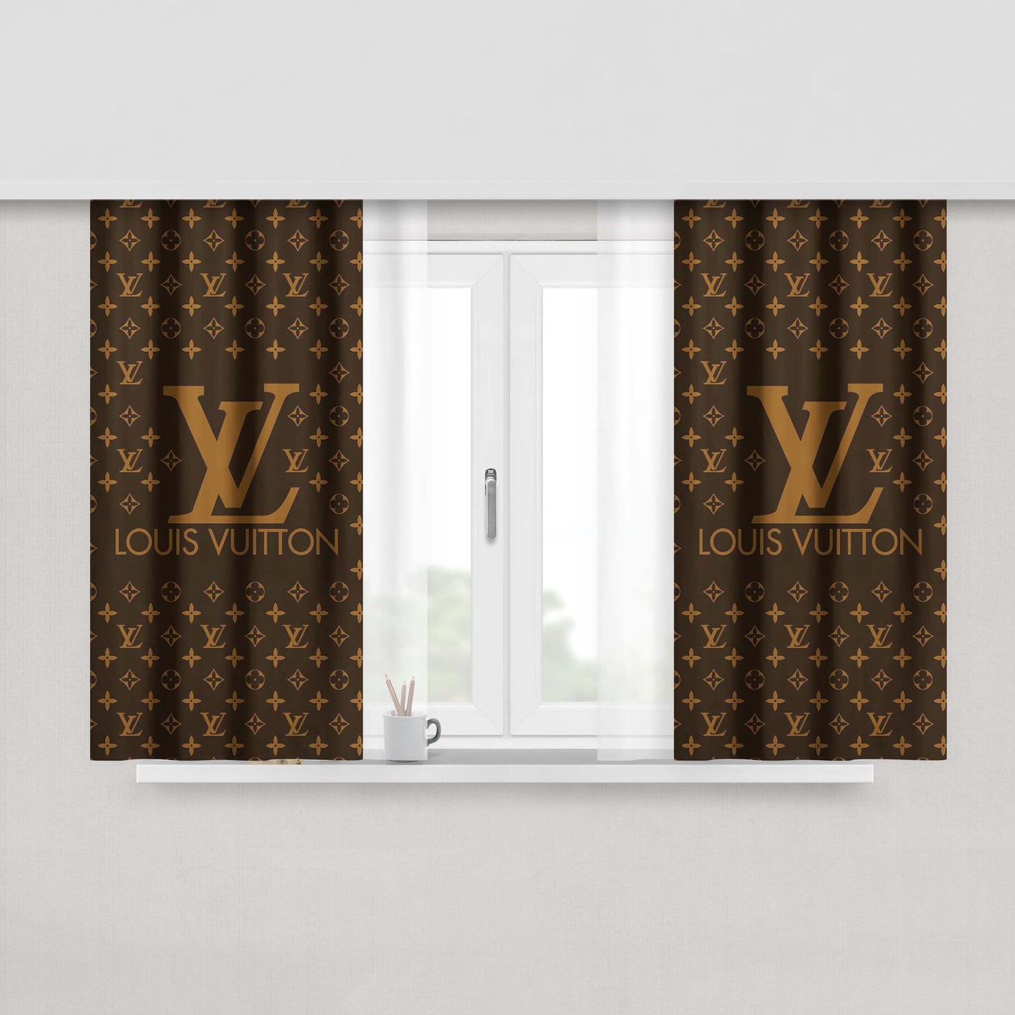 Louis Vuitton Brown Pattern Peach Skin Window Curtains