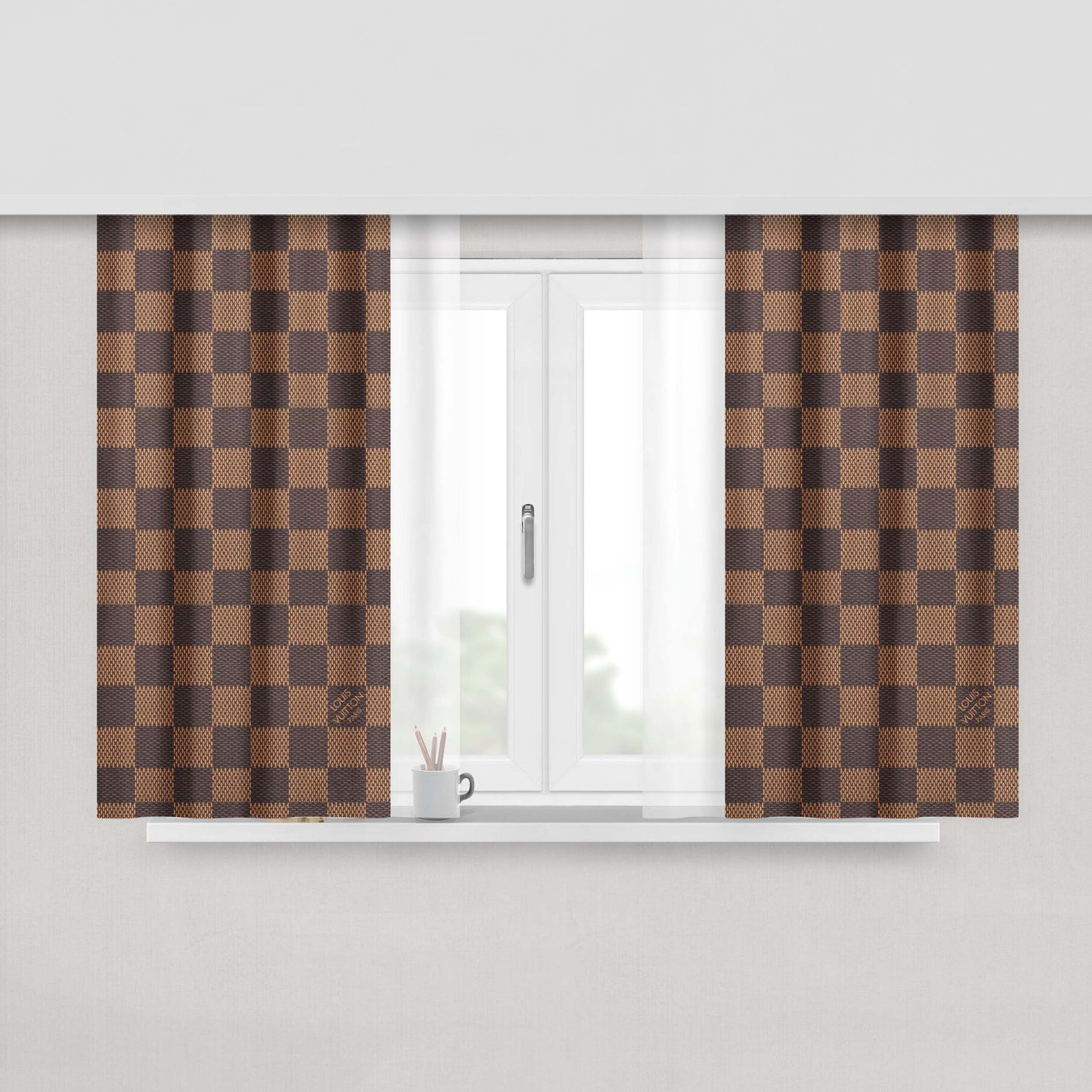 Louis Vuitton Bucket Damier Wallpaper Peach Skin Window Curtains