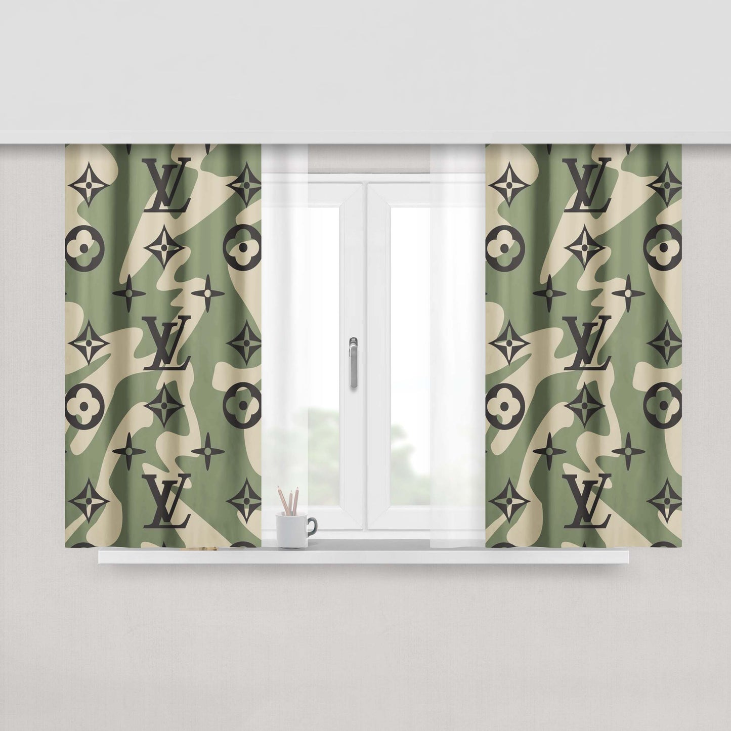 Louis Vuitton Camo 2 Peach Skin Window Curtains