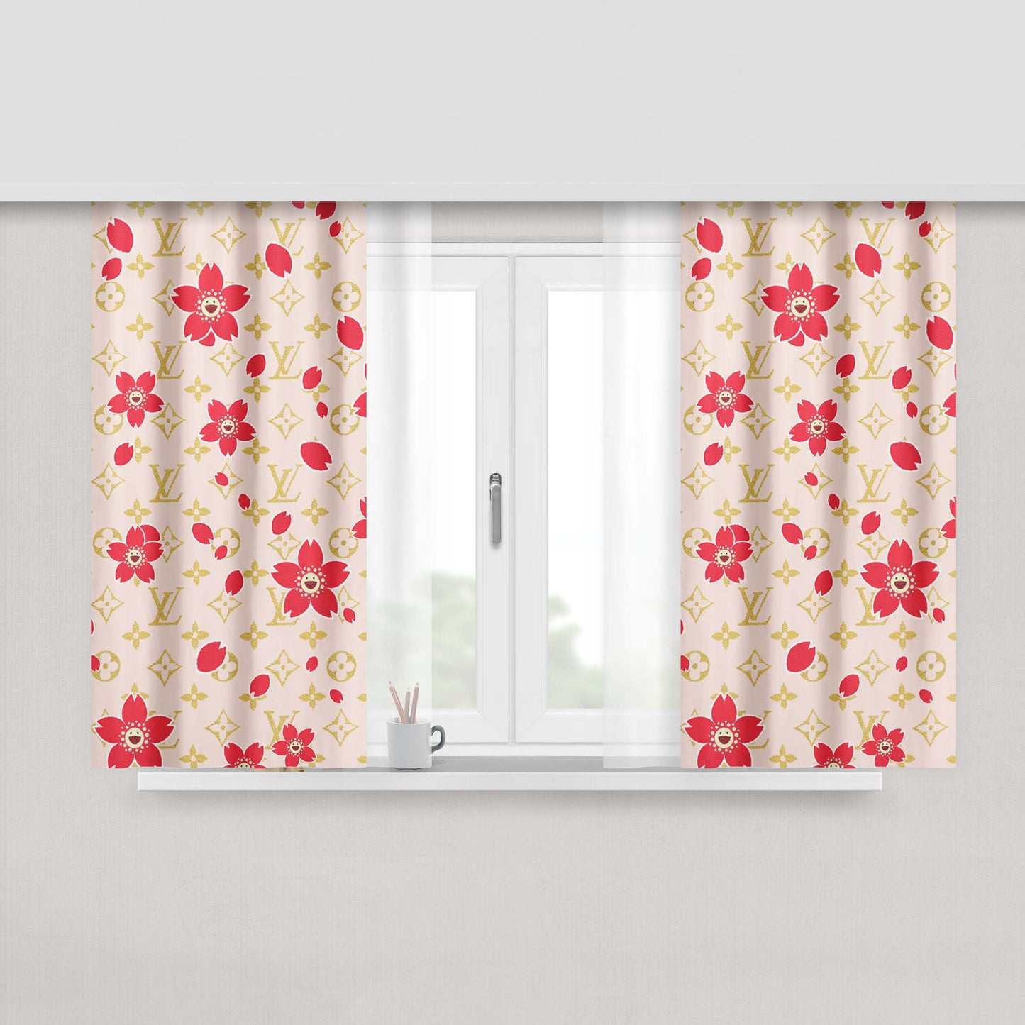 Louis Vuitton Cream Red Peach Skin Window Curtains