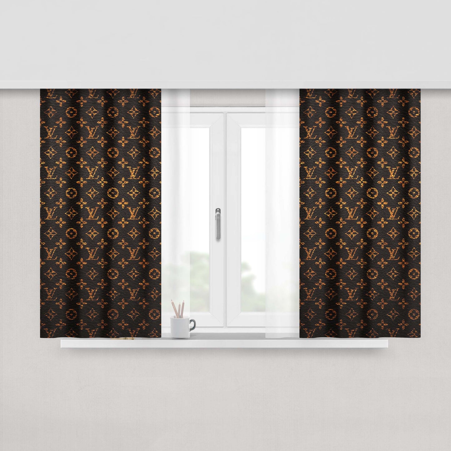 Louis Vuitton Leather Pattern Peach Skin Window Curtains