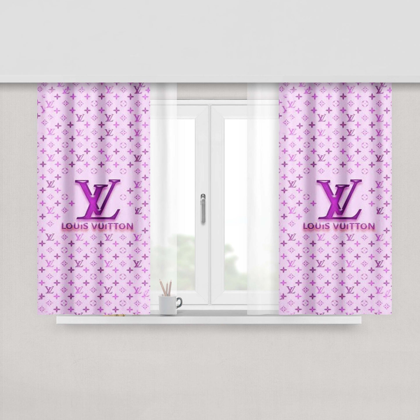 Louis Vuitton Logo Purple Peach Skin Window Curtains