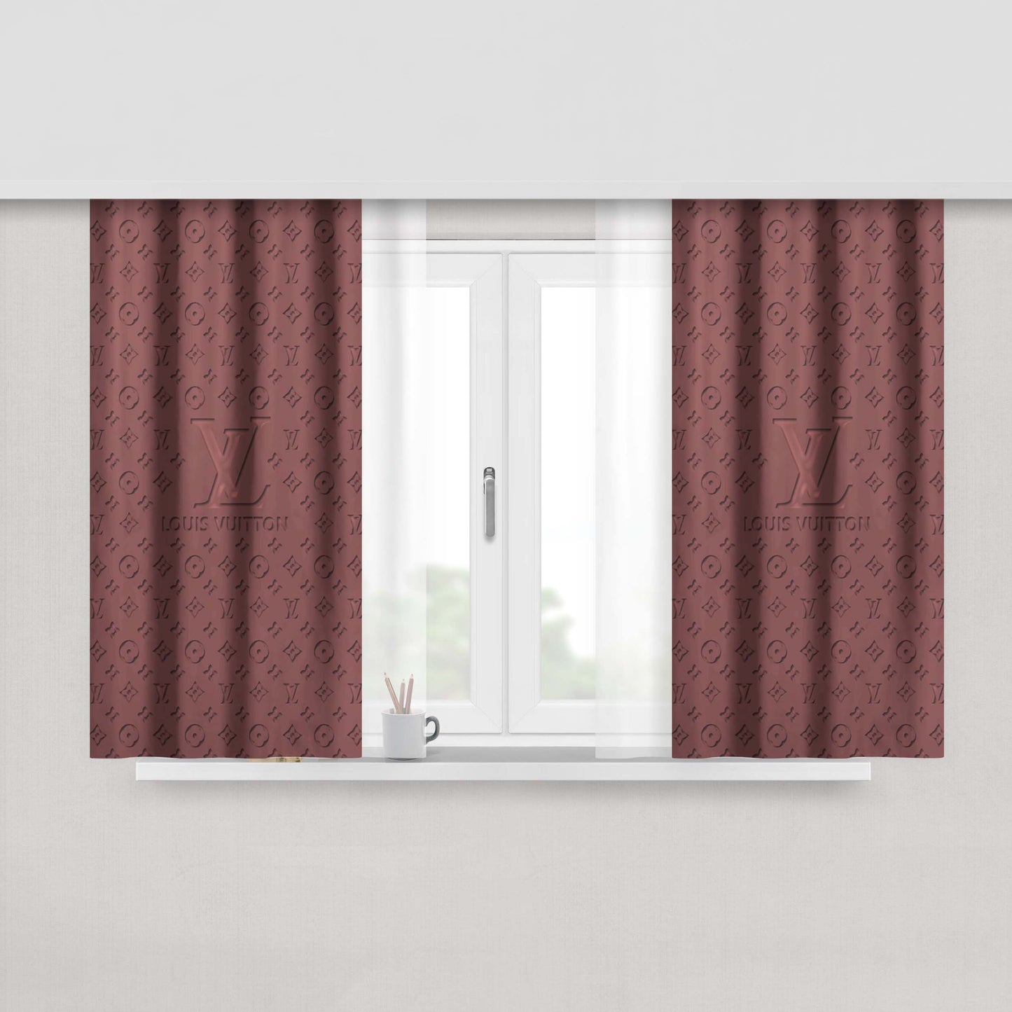 Louis Vuitton Wallpaper Red Peach Skin Window Curtains