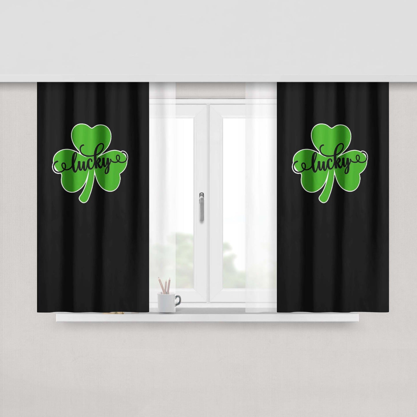 Lucky St Patricks Day Shamrock Clover Logo Birthday Gift Peach Skin Window Curtains