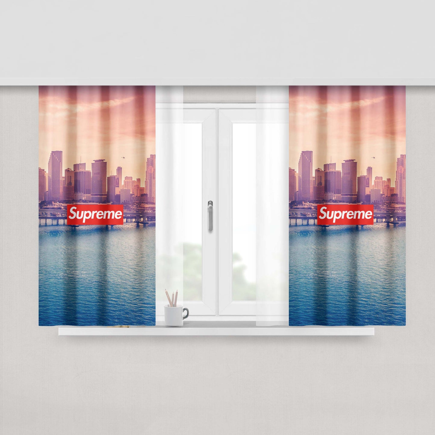 Miami Downtown Florida Peach Skin Window Curtains