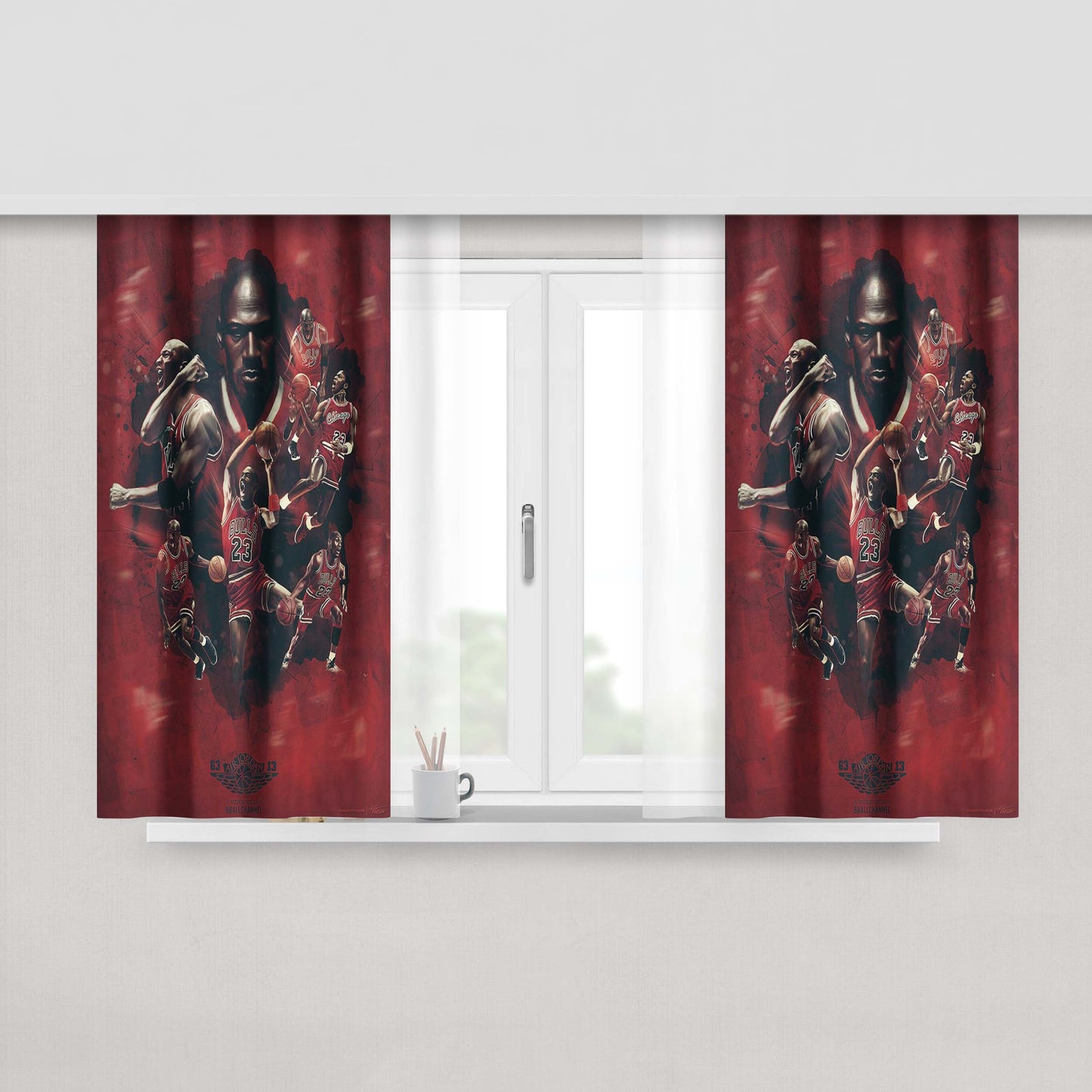 Michael Jordan 23 Red Peach Skin Window Curtains