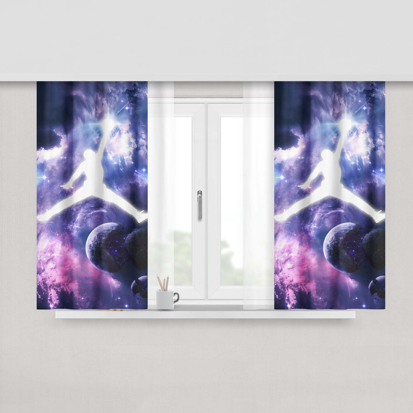 Michael Jordan In Galaxy Nebula Peach Skin Window Curtains