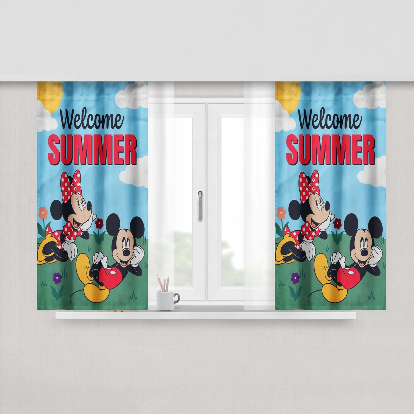 Mickey And Minnie Summer Peach Skin Window Curtains