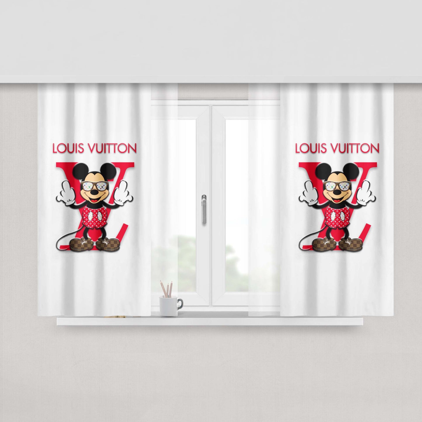 Mickey Louis Vuitton White Peach Skin Window Curtains
