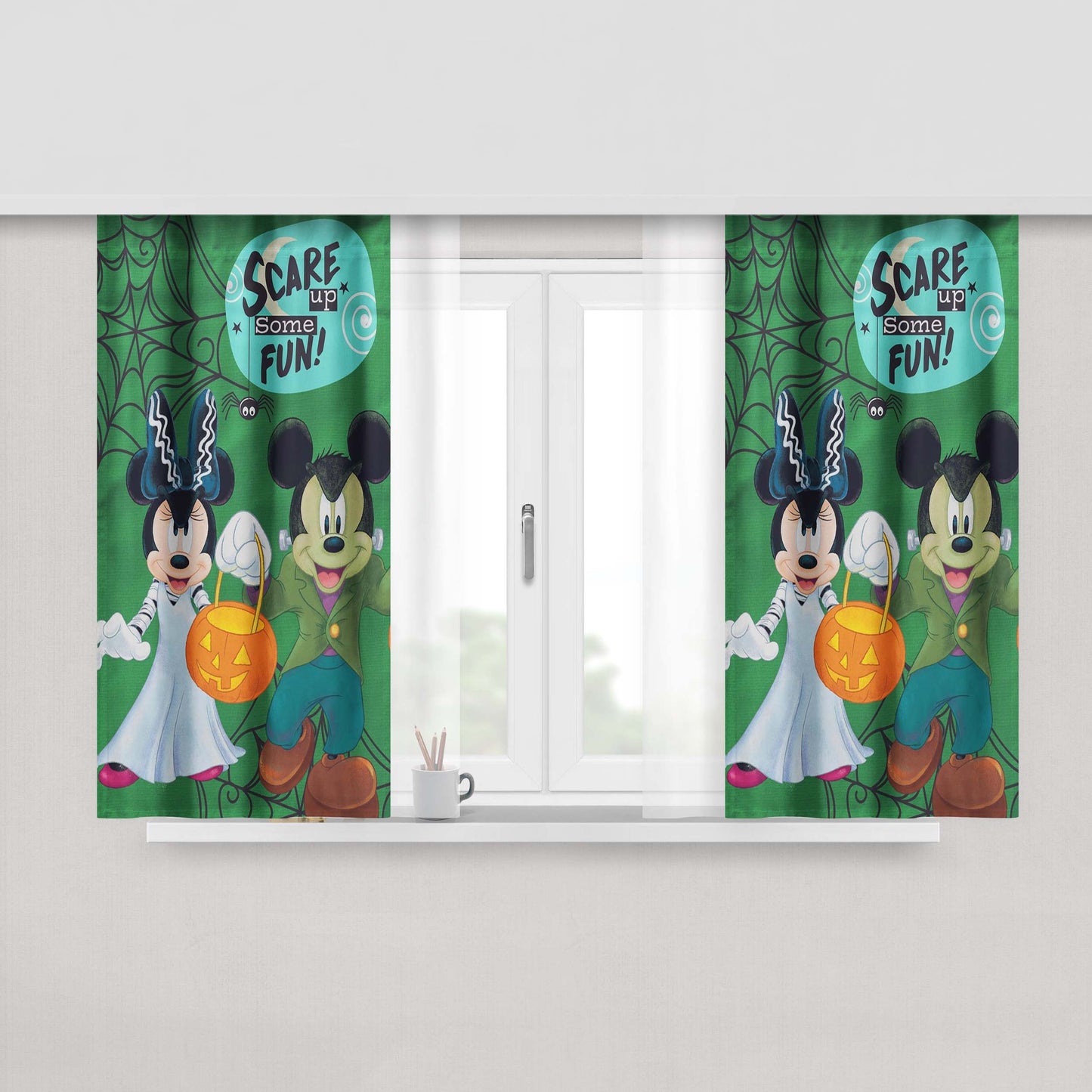 Mickey Minnie Halloween Peach Skin Window Curtains