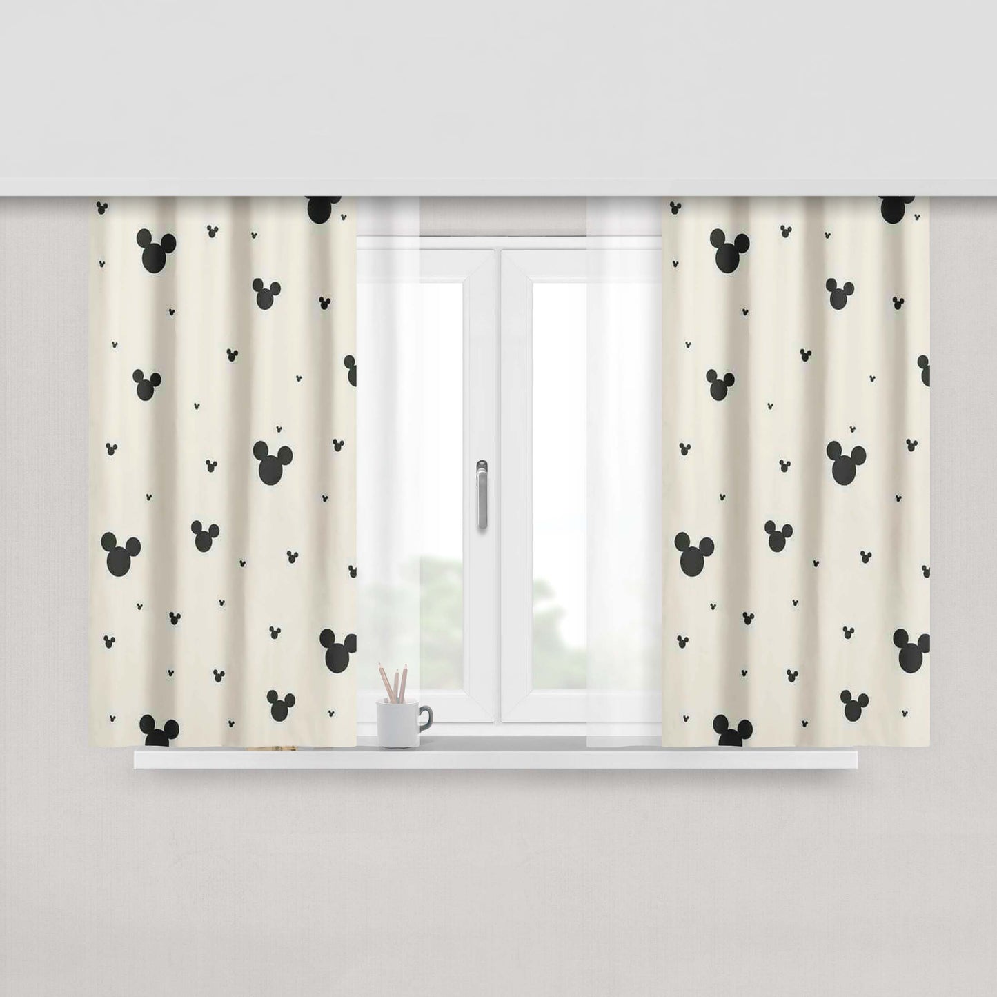 Mickey Mouse Pattern Peach Skin Window Curtains