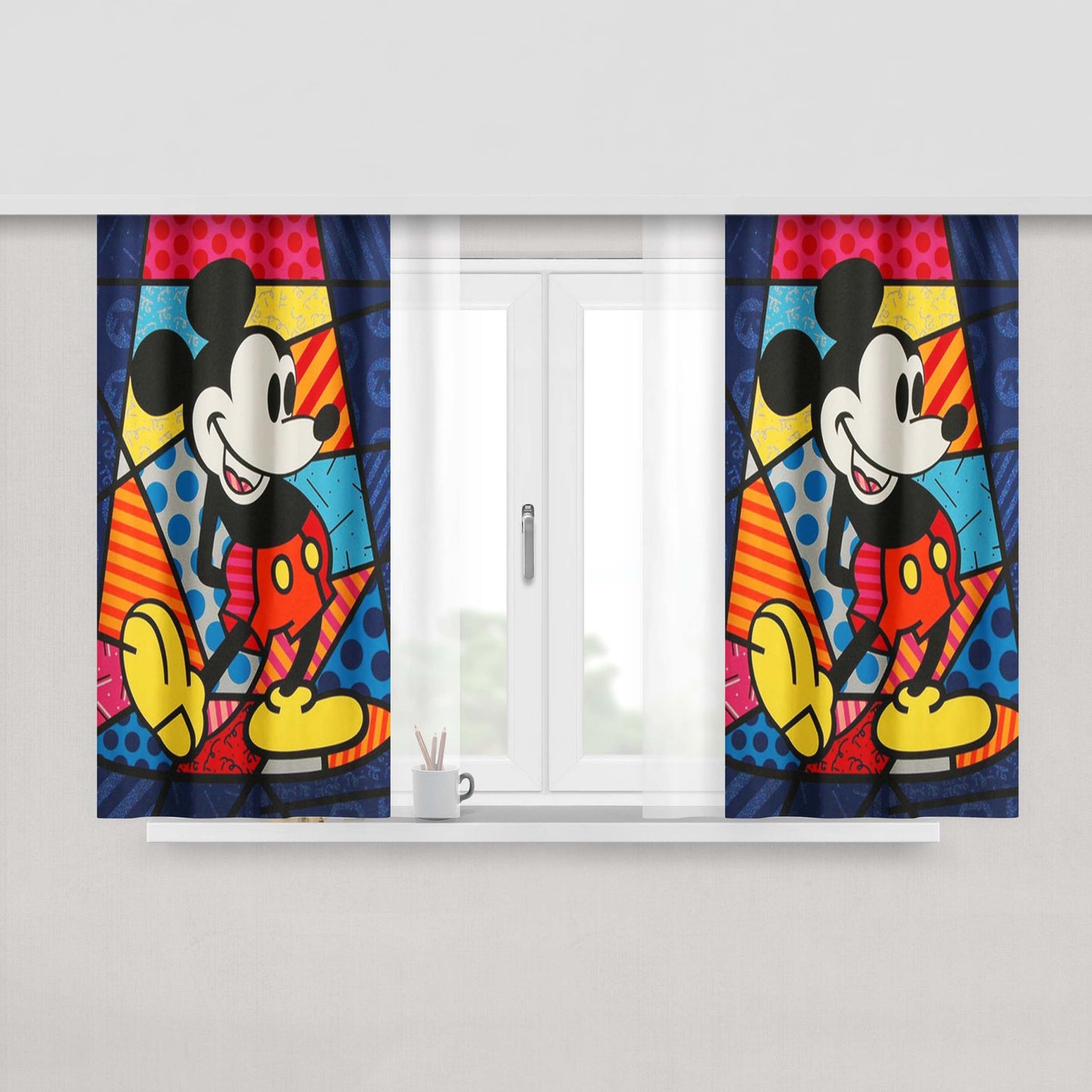 Mickey Mouse Romero Britto Peach Skin Window Curtains