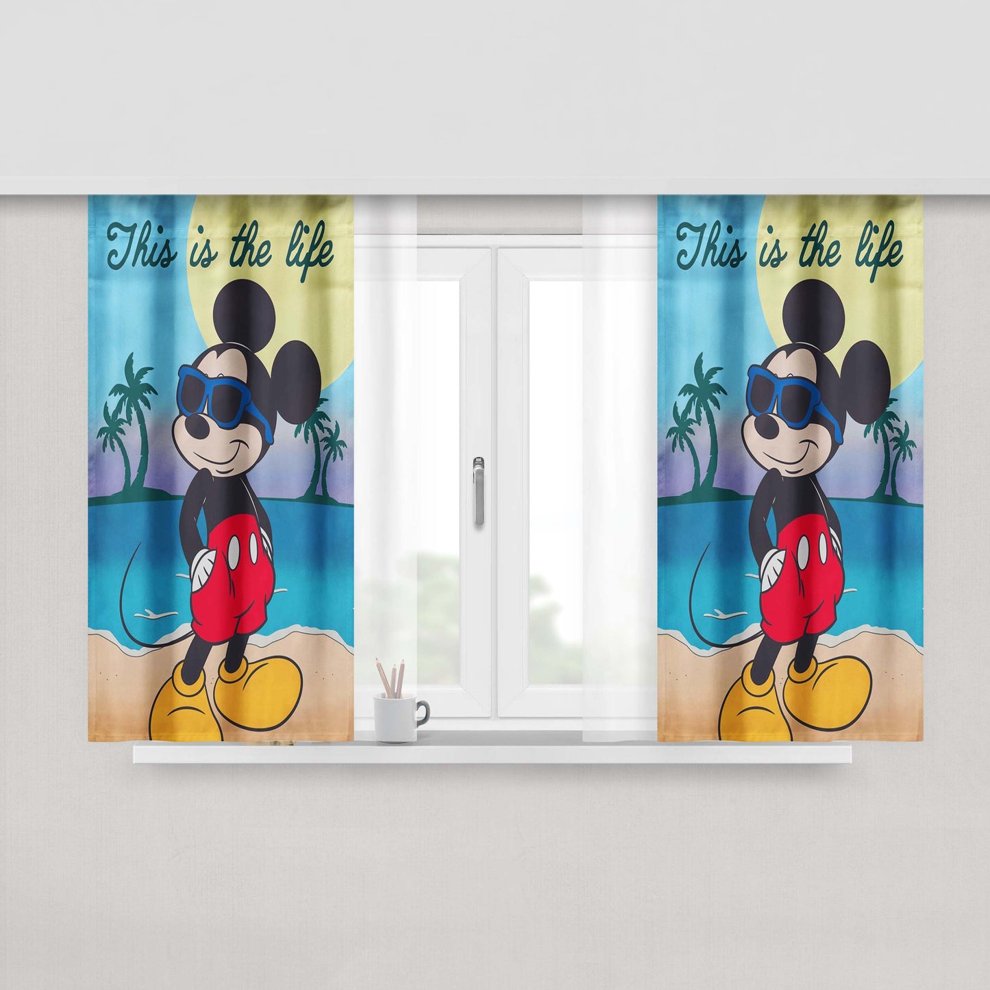 Mickey Mouse Summer Beach Peach Skin Window Curtains
