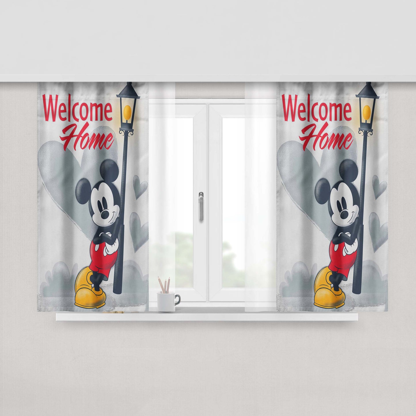 Mickey Mouse Welcome Peach Skin Window Curtains