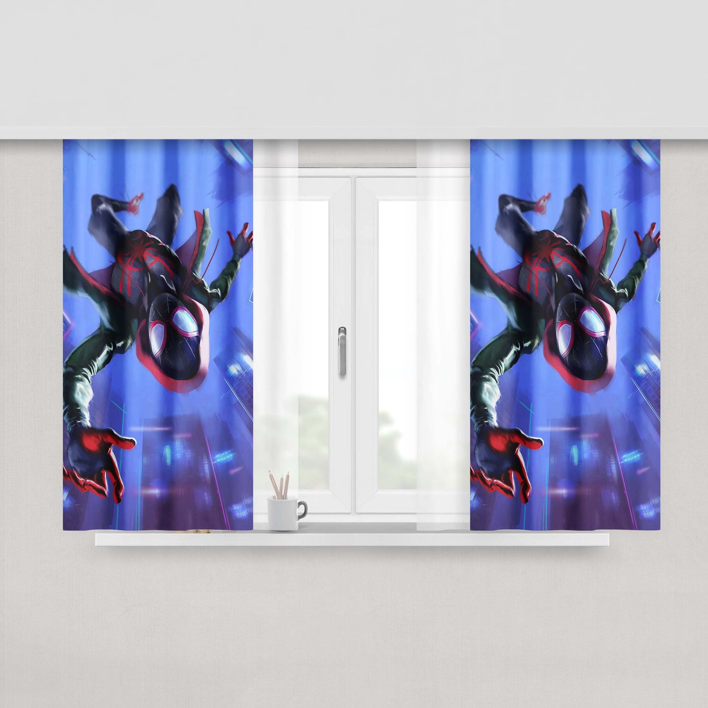 Miles Morales In Spider Man Into The Spider Verse Peach Skin Window Curtains