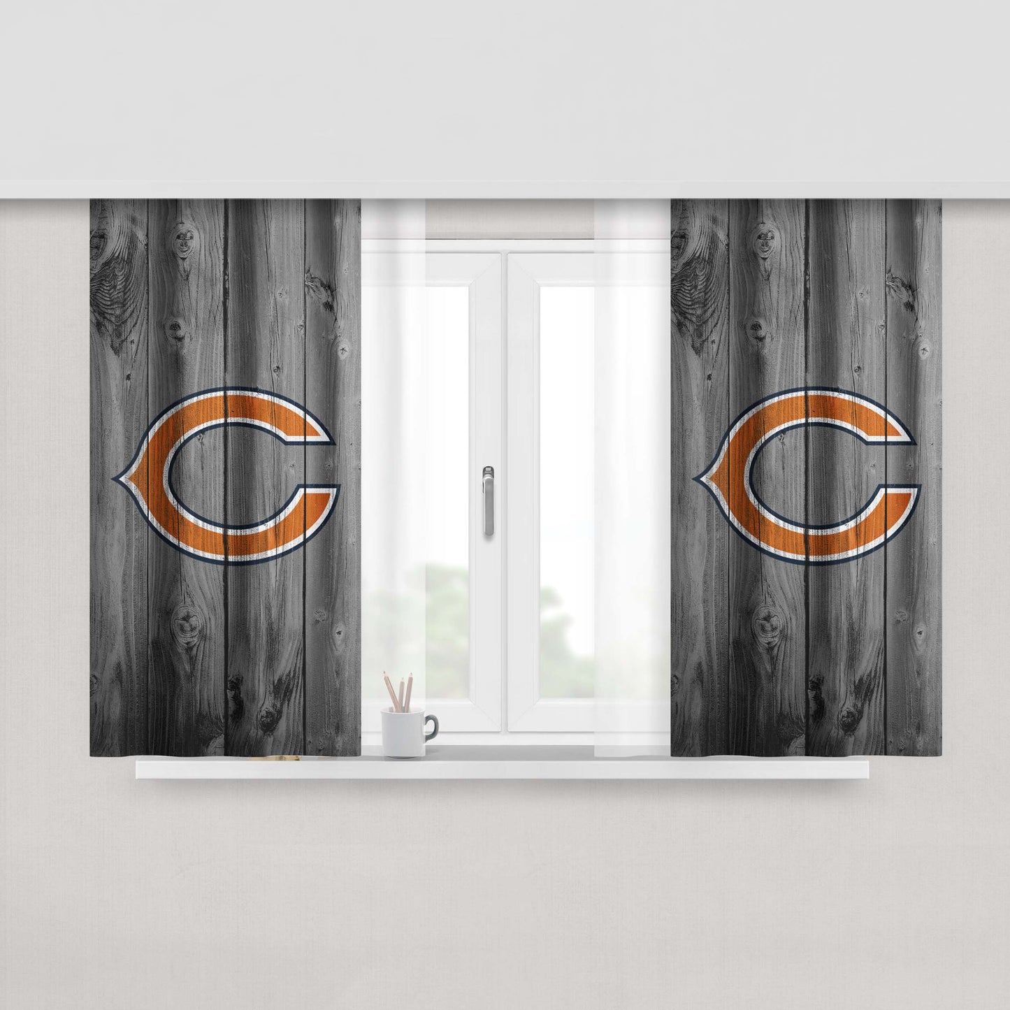 New Chicago Bears Nfl Logo Dark Wood Wallpaper Peach Skin Window Curtains