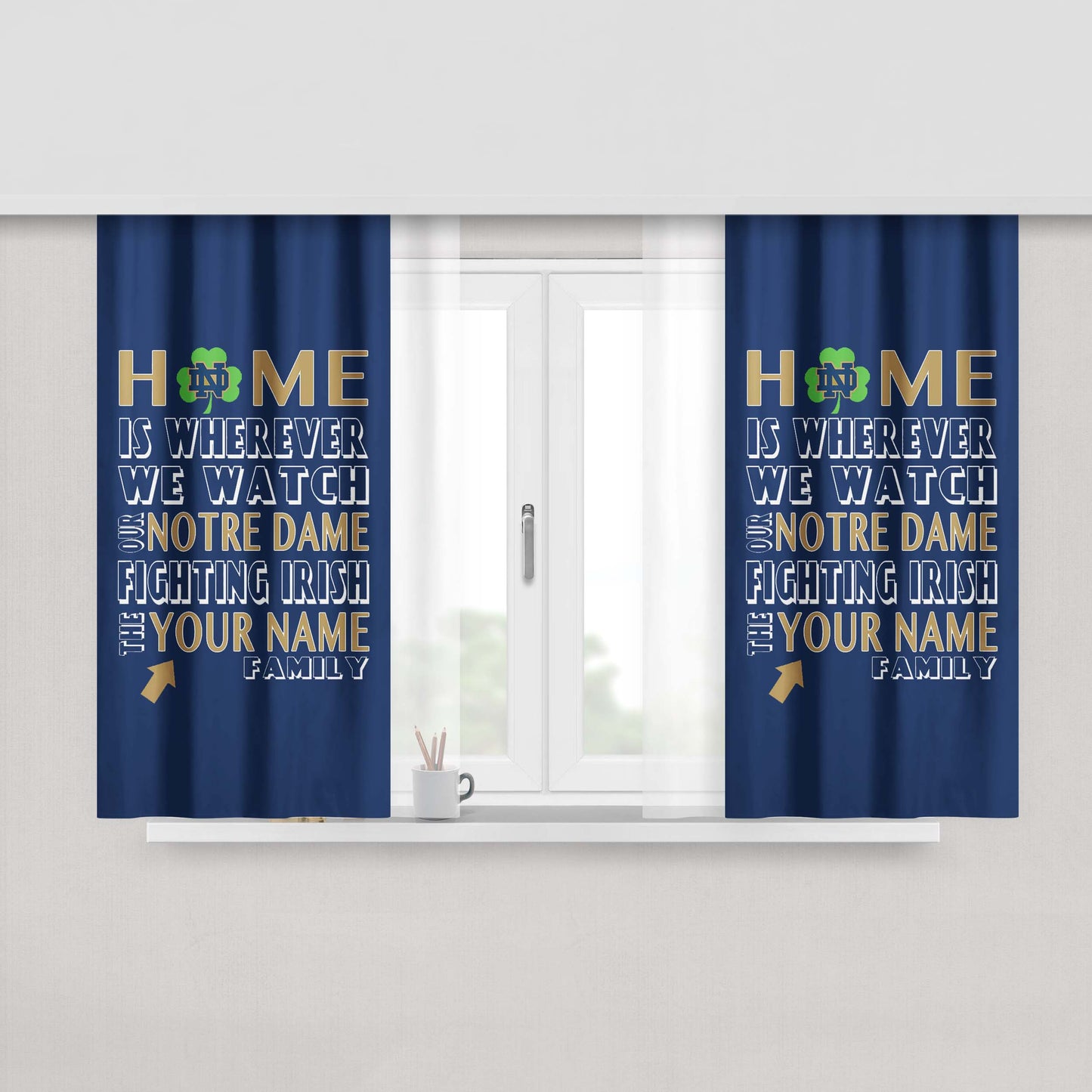 Notre Dame Fighting Irish Personalized Peach Skin Window Curtains