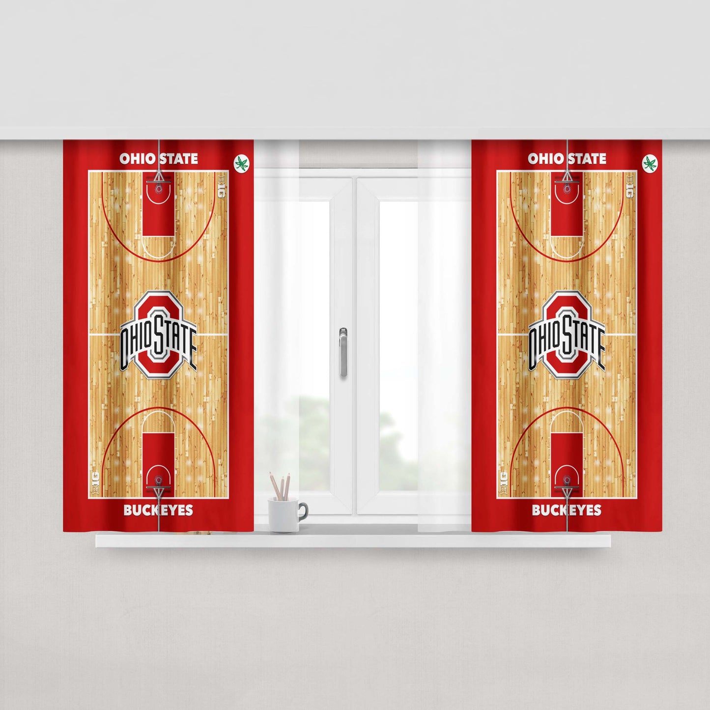 Ohio State Buckeyes Basketball Court Peach Skin Window Curtains
