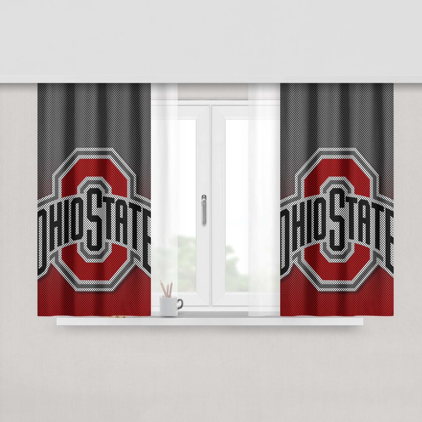 Ohio State Buckeyes Carbon Fiber Logo Peach Skin Window Curtains