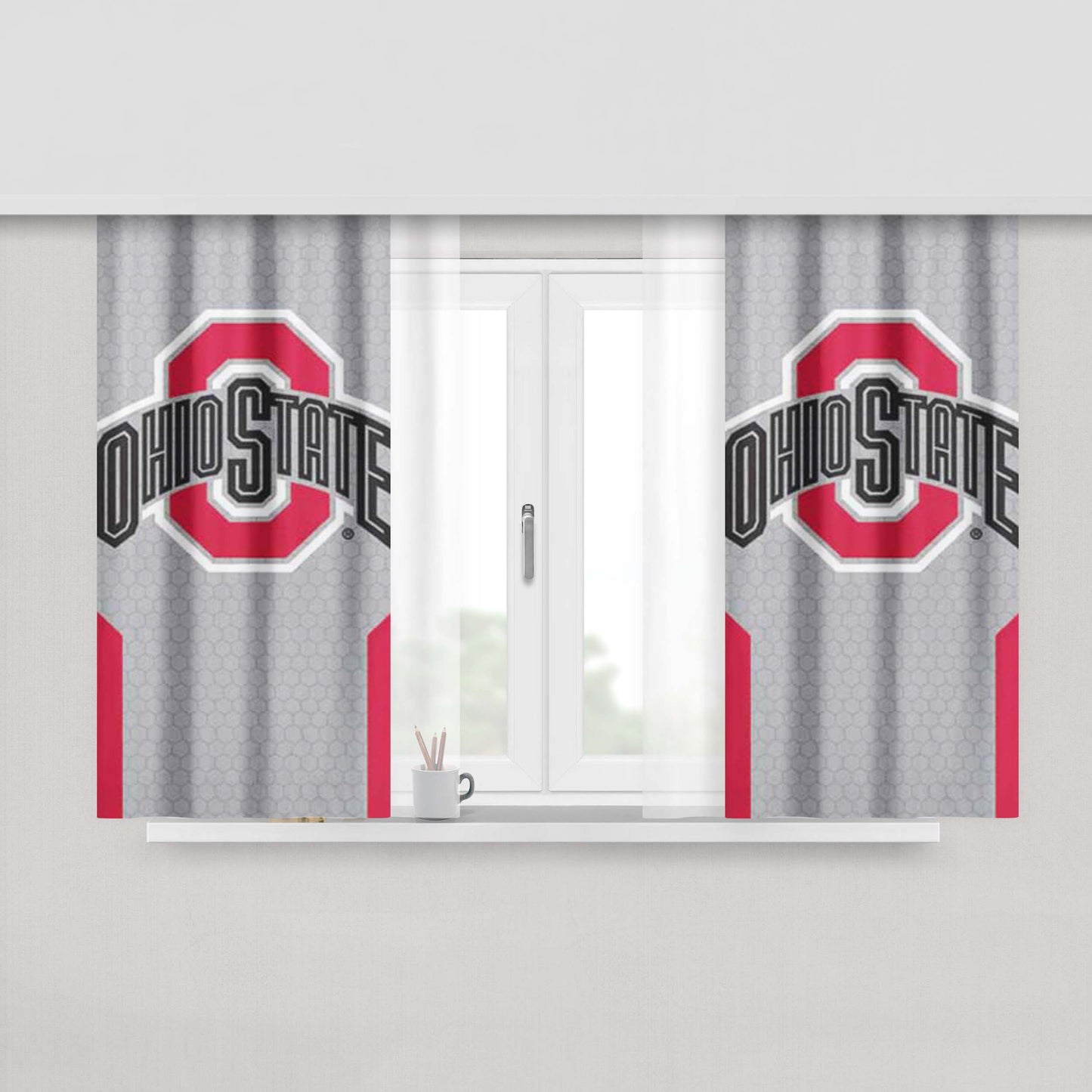 Ohio State Logo Honeycomb With Red Peach Skin Window Curtains