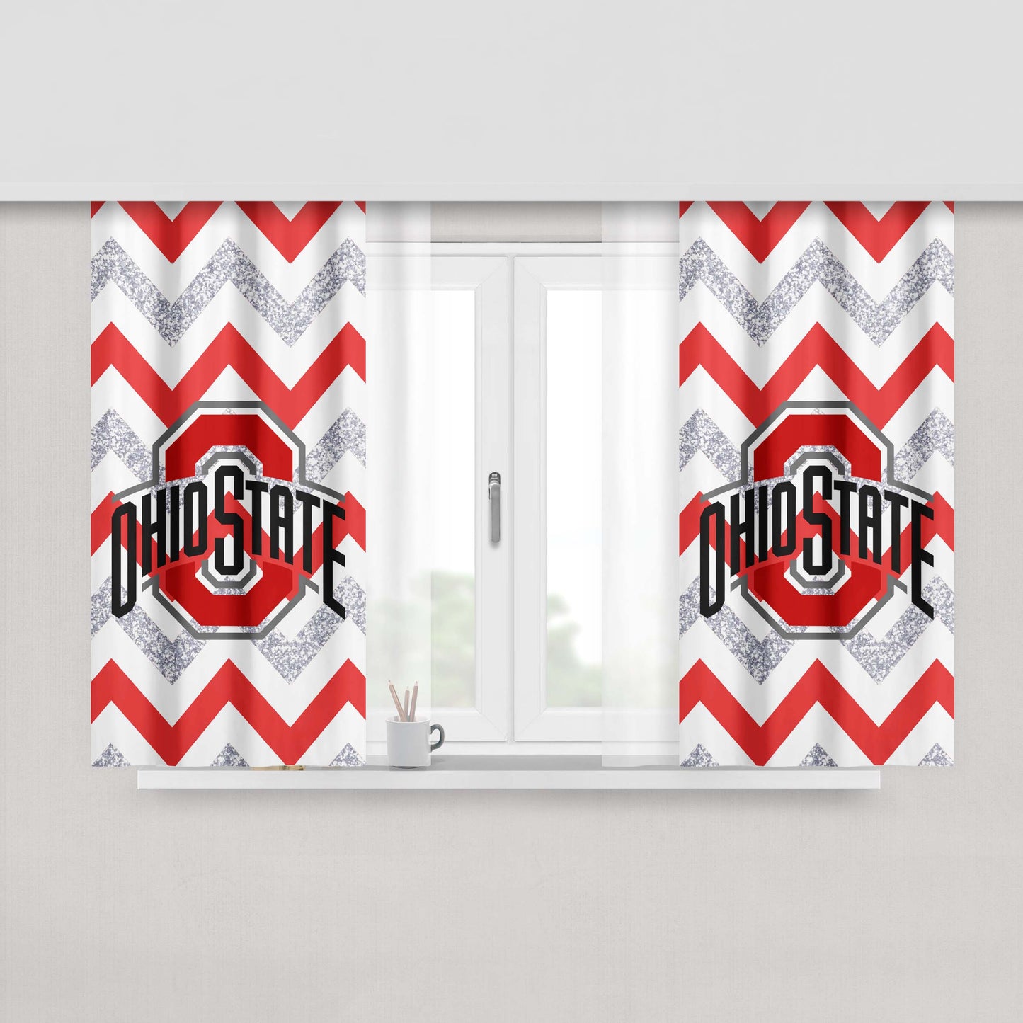 Ohio State Osu Red White Glitter Logo Peach Skin Window Curtains