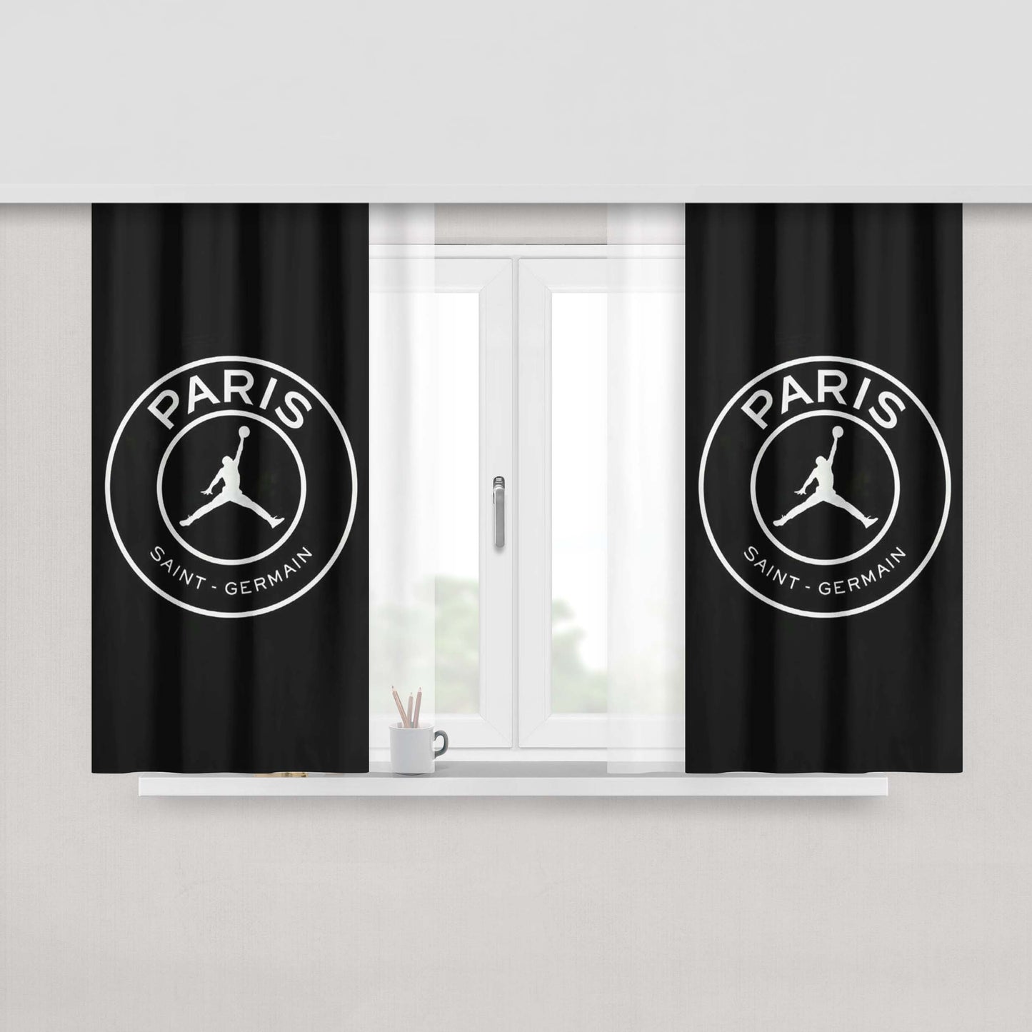 Paris Saint Germain Psg Jordan Style In Circle Peach Skin Window Curtains