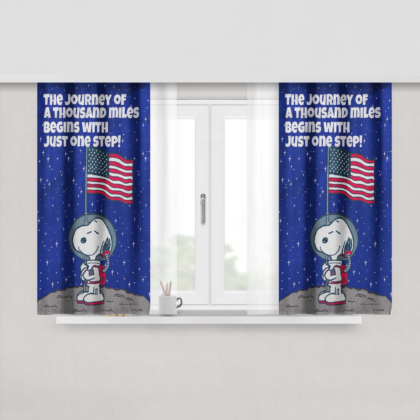 Peanuts Astronaut Snoopy One Step Peach Skin Window Curtains