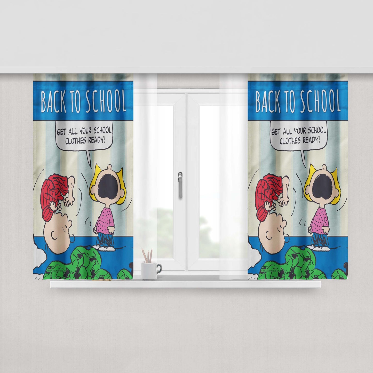 Peanuts Back To School Charlie Brown Peach Skin Window Curtains