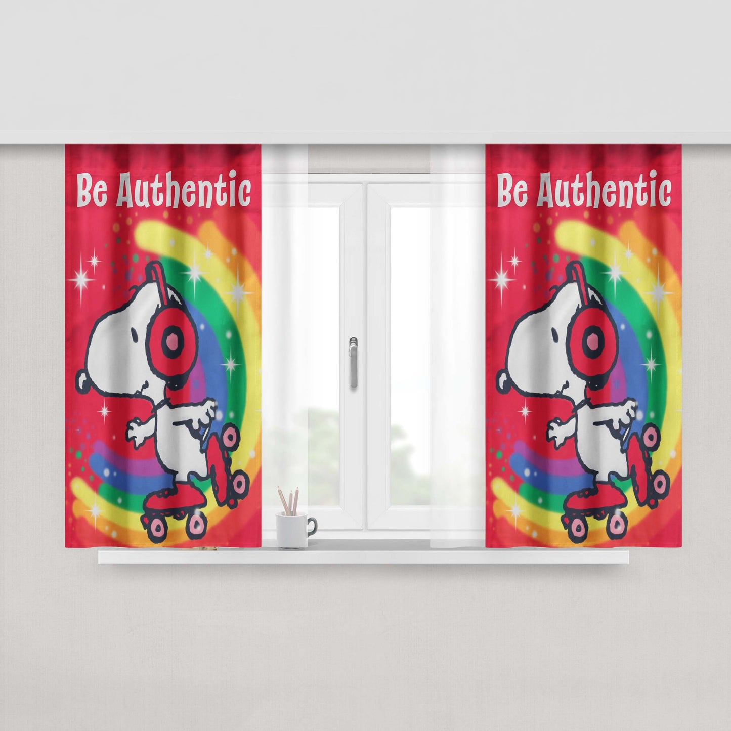 Peanuts Be Authentic Snoopy Roller-Skate Peach Skin Window Curtains