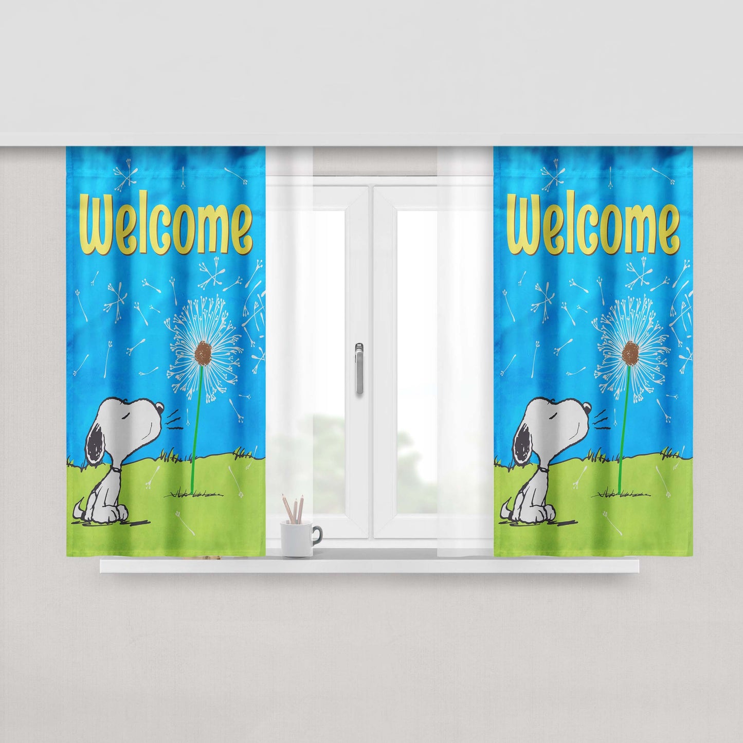 Peanuts Blowing Dandelions Peach Skin Window Curtains