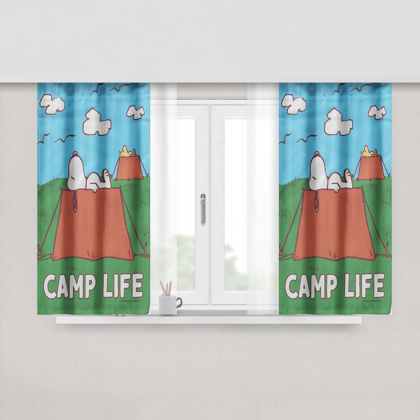 Peanuts Camp Life Snoopy Peach Skin Window Curtains