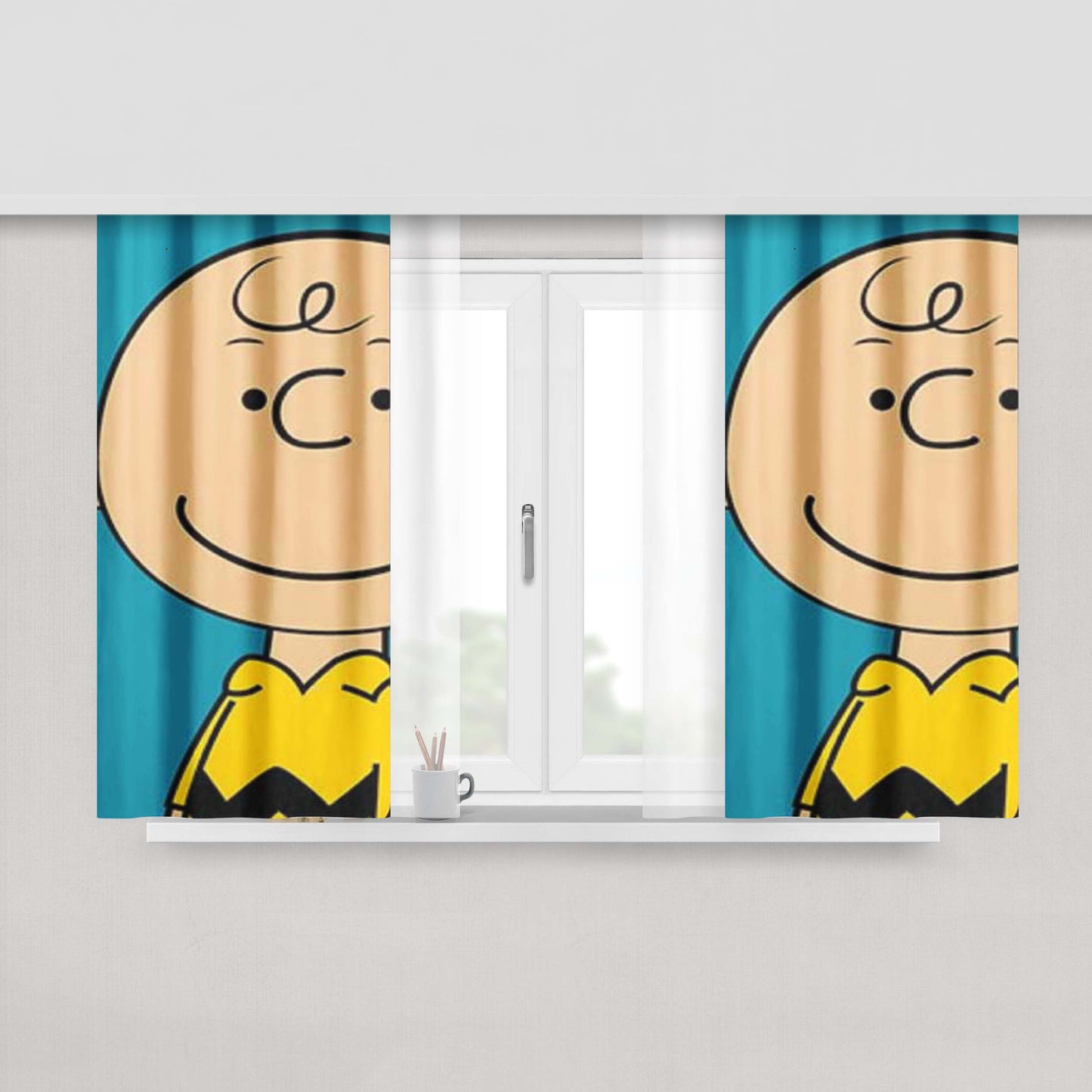 Peanuts Charlie Brown Blue Peach Skin Window Curtains